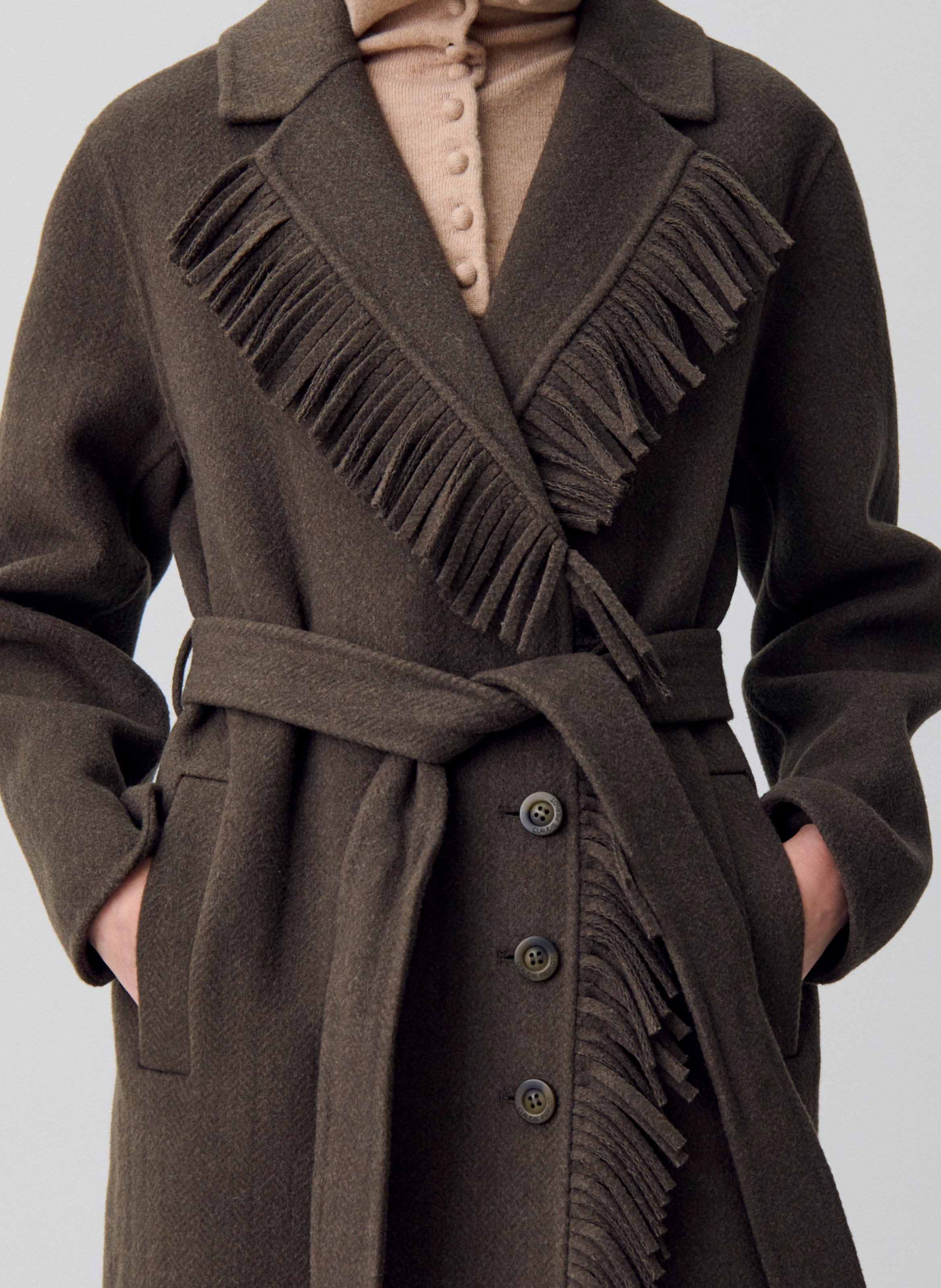 Manteau court col v en laine mélangée grazia CLAUDIE PIERLOT Kaki