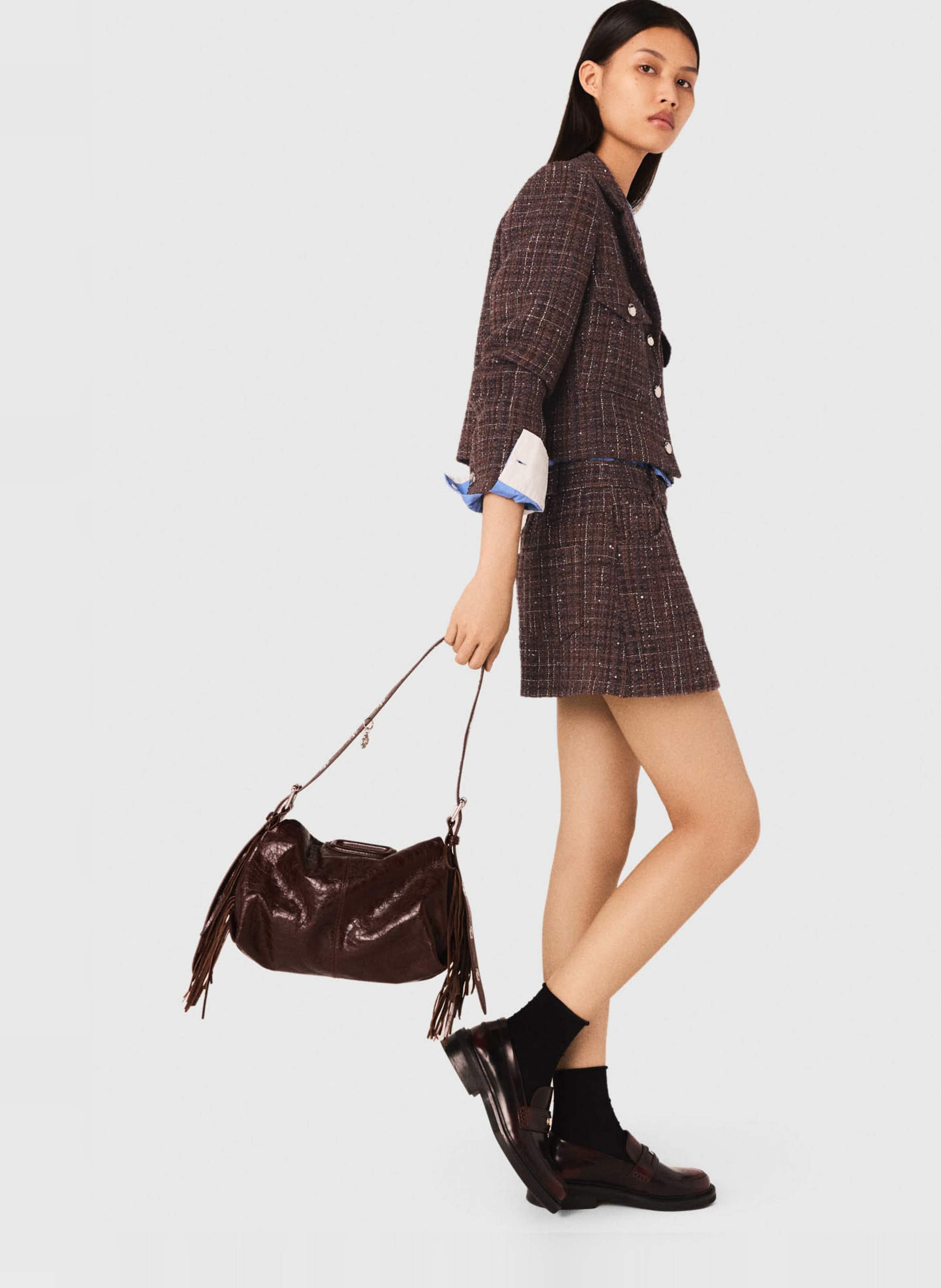 Veste courte tailleur en tweed MAJE Marron