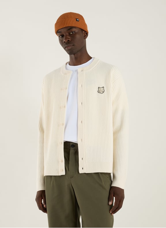 Ribbed wool cardigan Beige by MAISON KITSUNÉ MAISON KITSUNÉ Ribbed wool cardigan Beige
