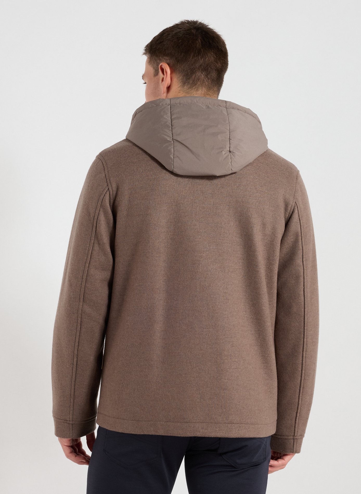 Hooded jacket in blended wool and cotton. WOOLRICH Brown