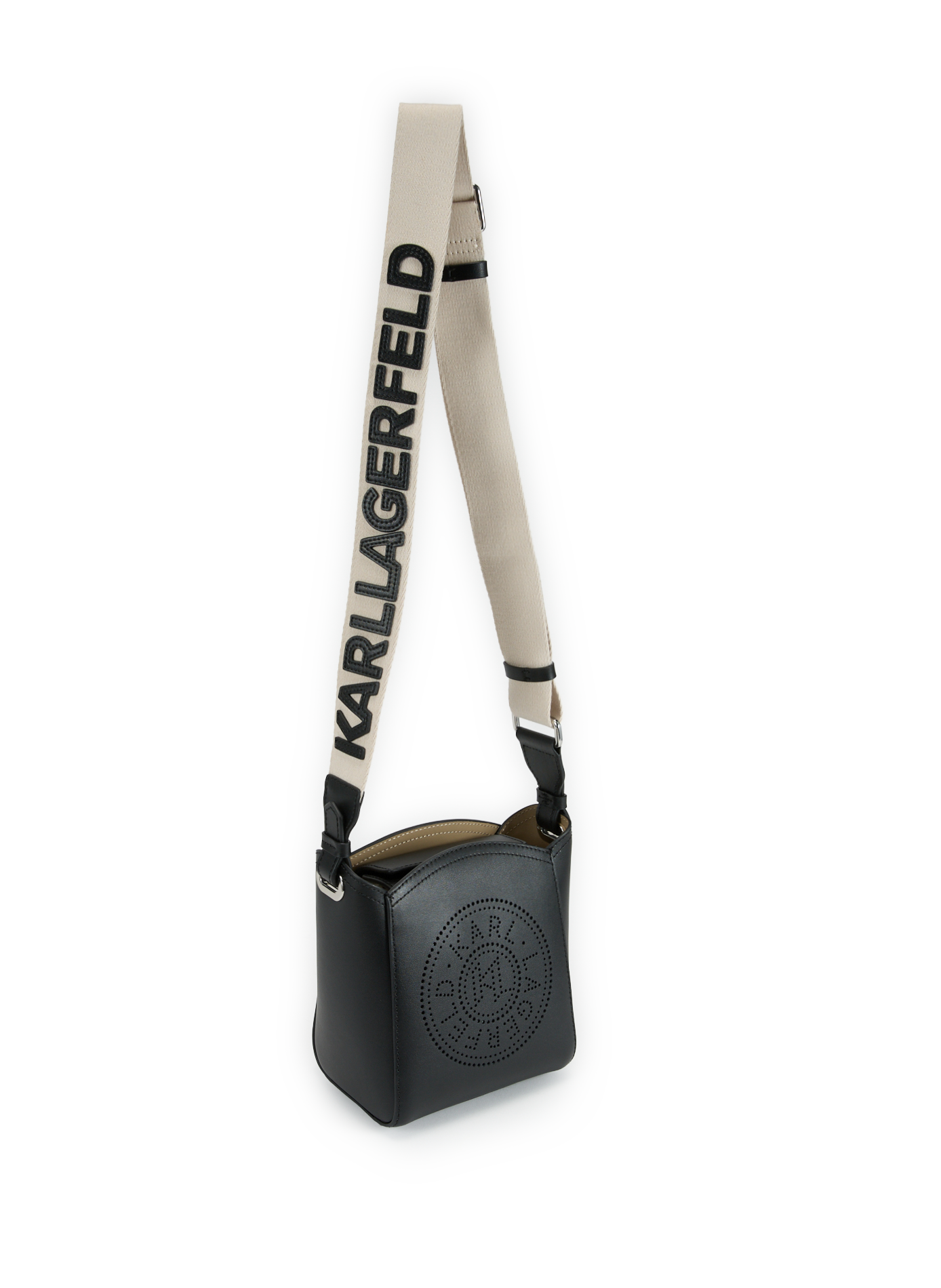 Petit sac bandoulière seau en cuir KARL LAGERFELD Noir