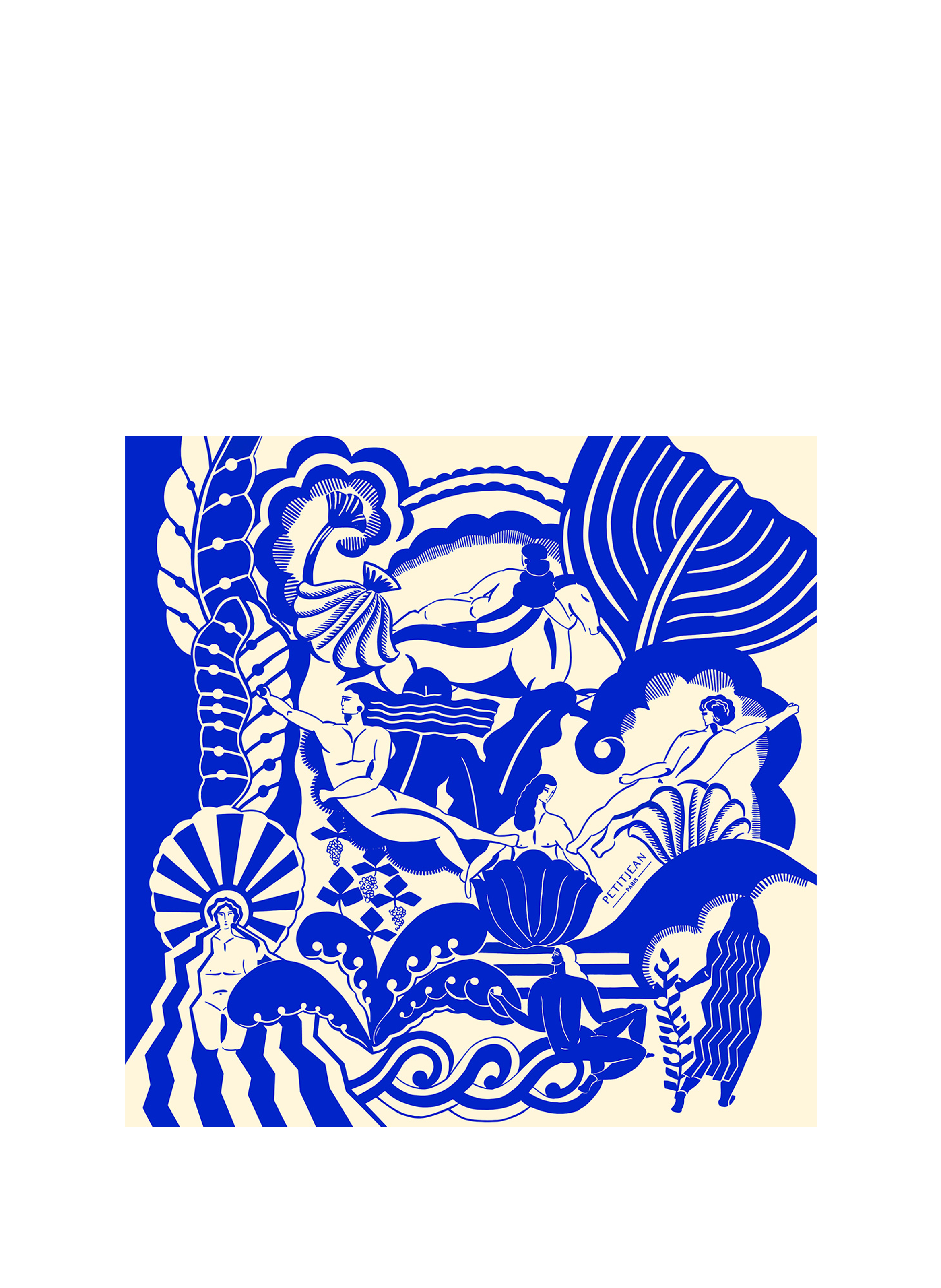 Massalia Outremer - Carré 90 imprimé en soie PETITJEAN PARIS Bleu