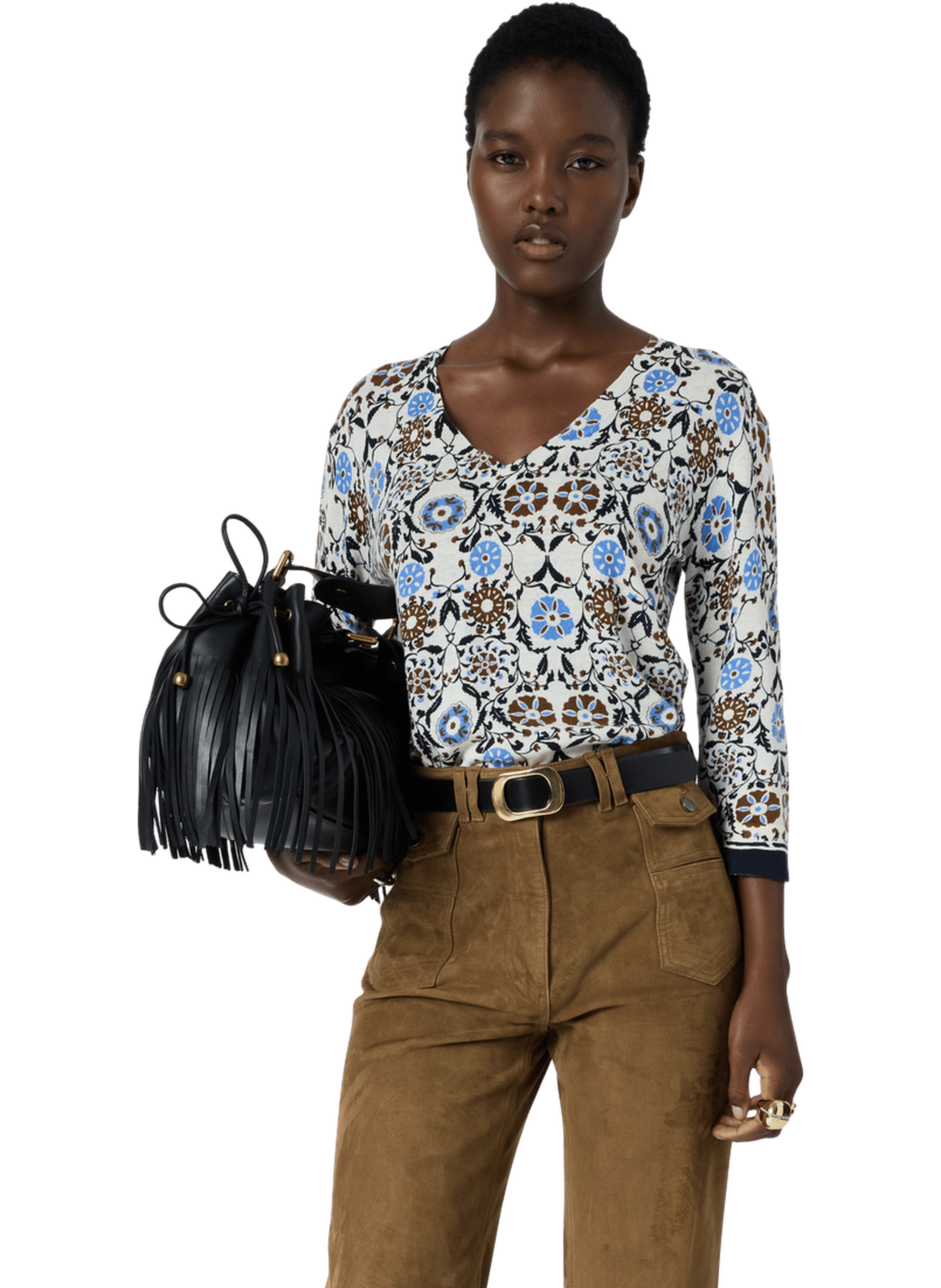 Pull v imprimé en coton et lin - liva GERARD DAREL Marron