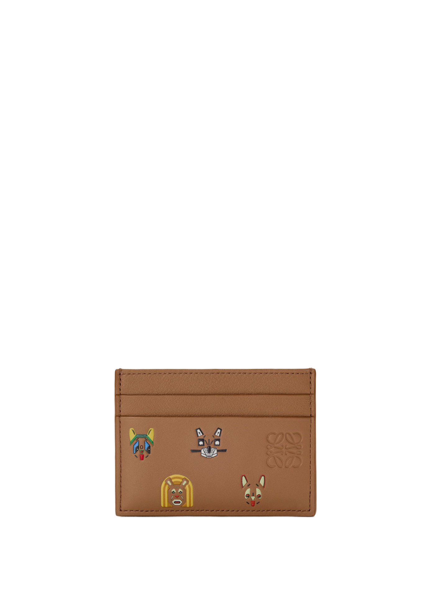 LOEWE x Louis Wain - Porte-cartes simple Cats en cuir de veau classique LOEWE Marron