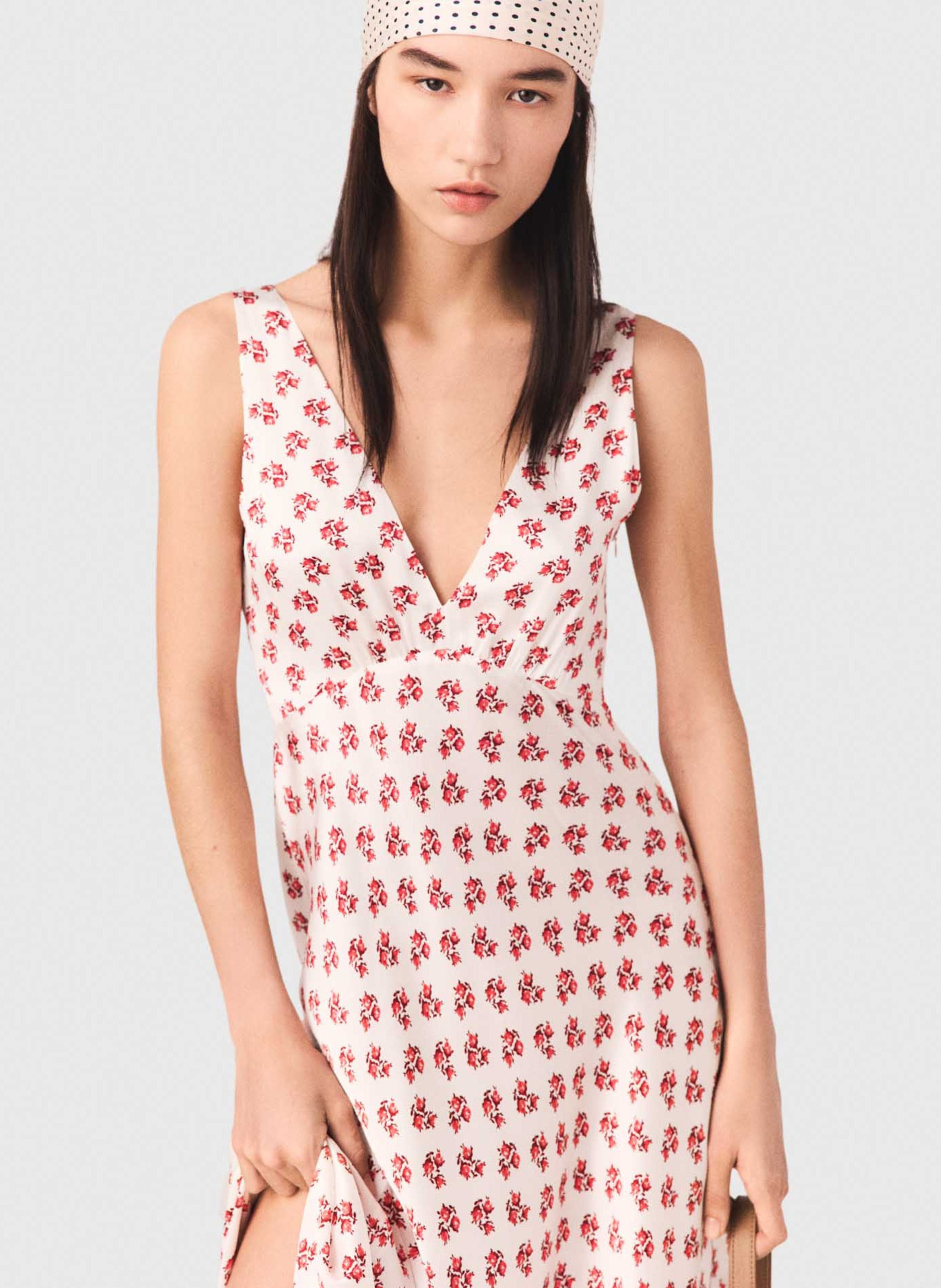 Robe longue évasée en soie MAJE Rouge