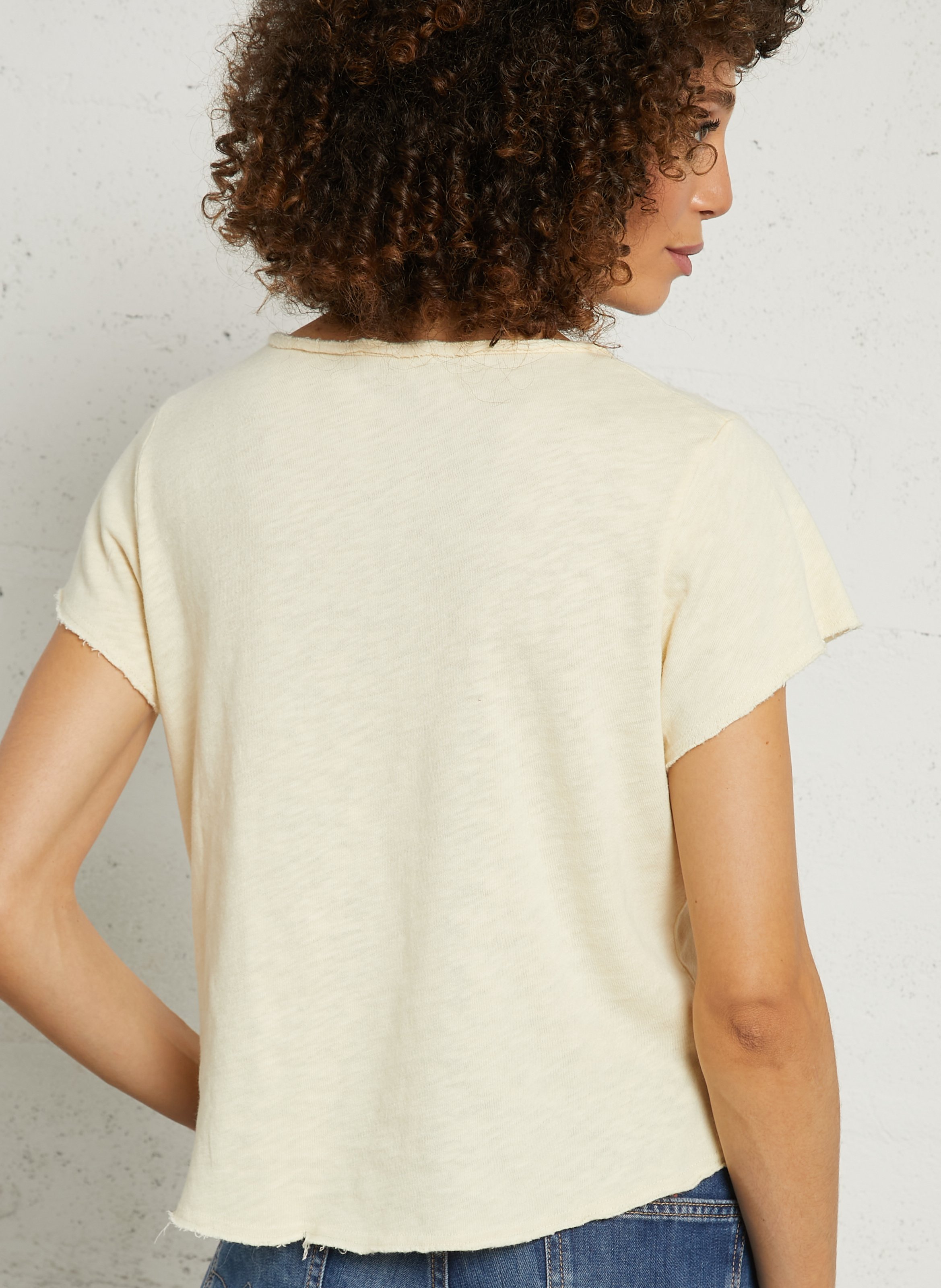 Tee-shirt droit col v en coton sonoma AMERICAN VINTAGE Jaune