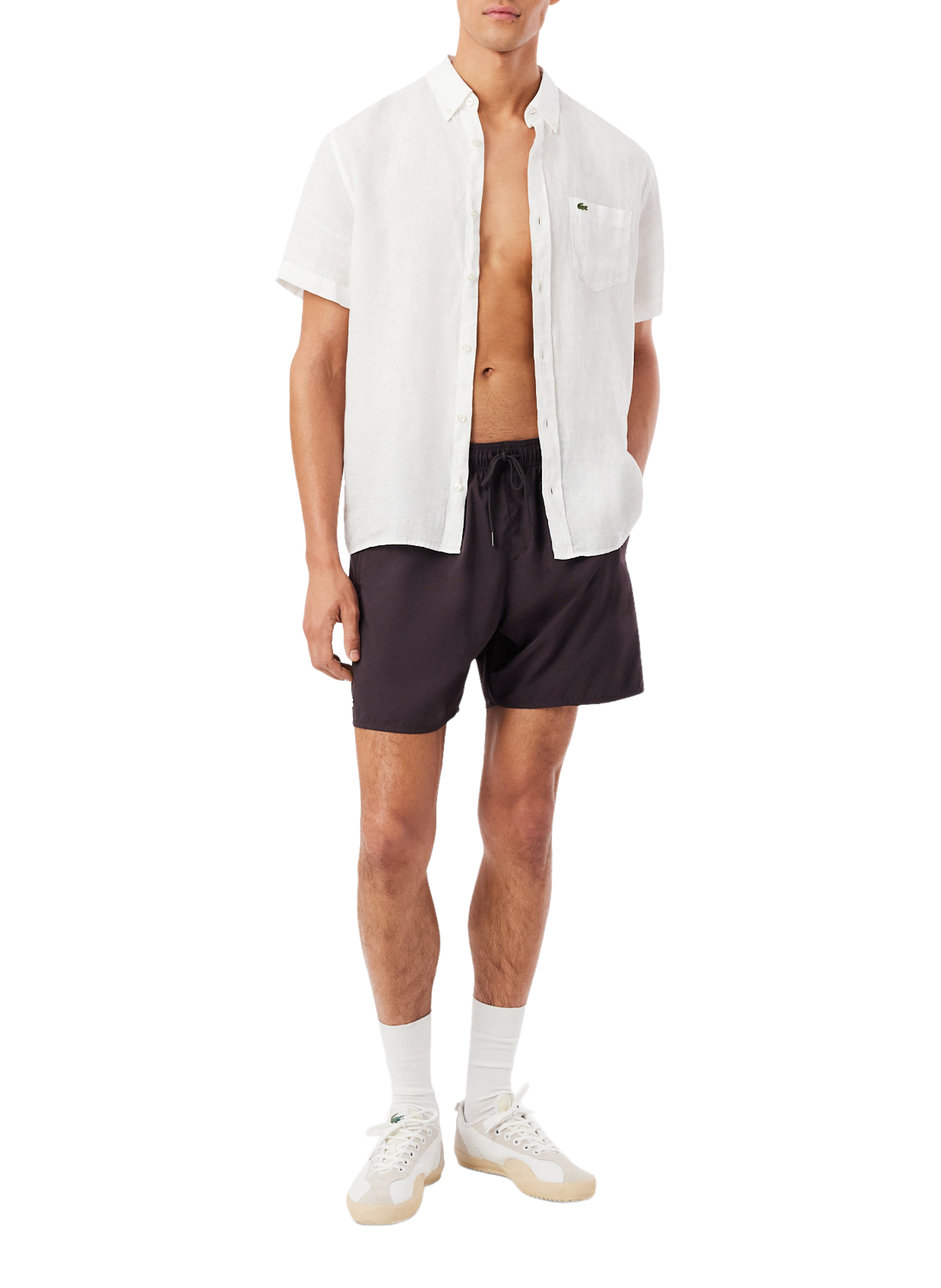Recycled polyester swim shorts LACOSTE Brown
