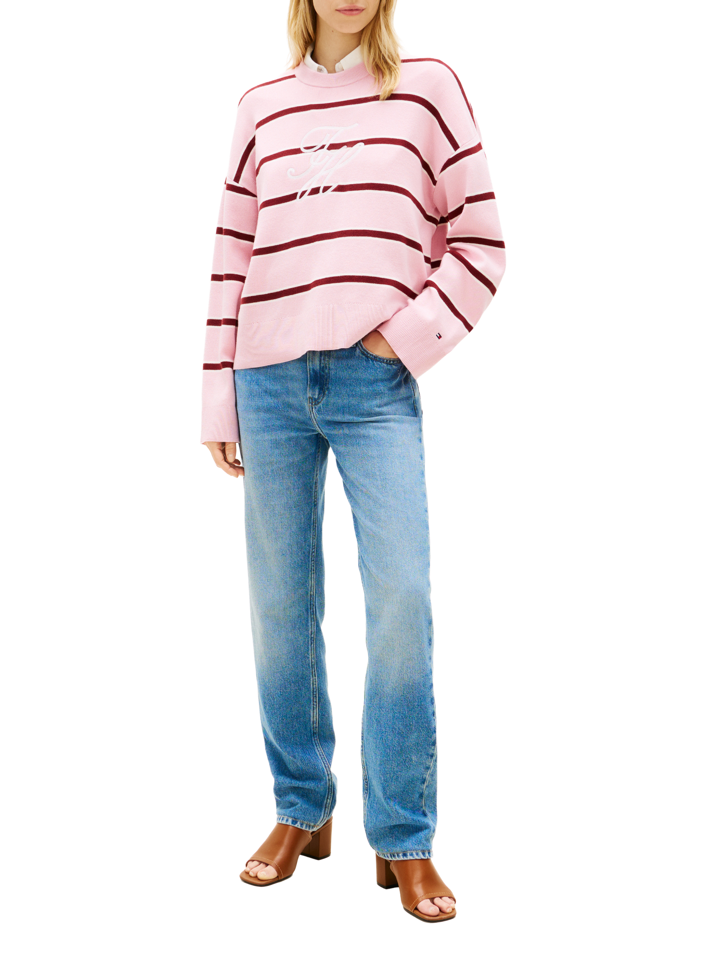 Pull logo à rayures en coton TOMMY HILFIGER Multicolore