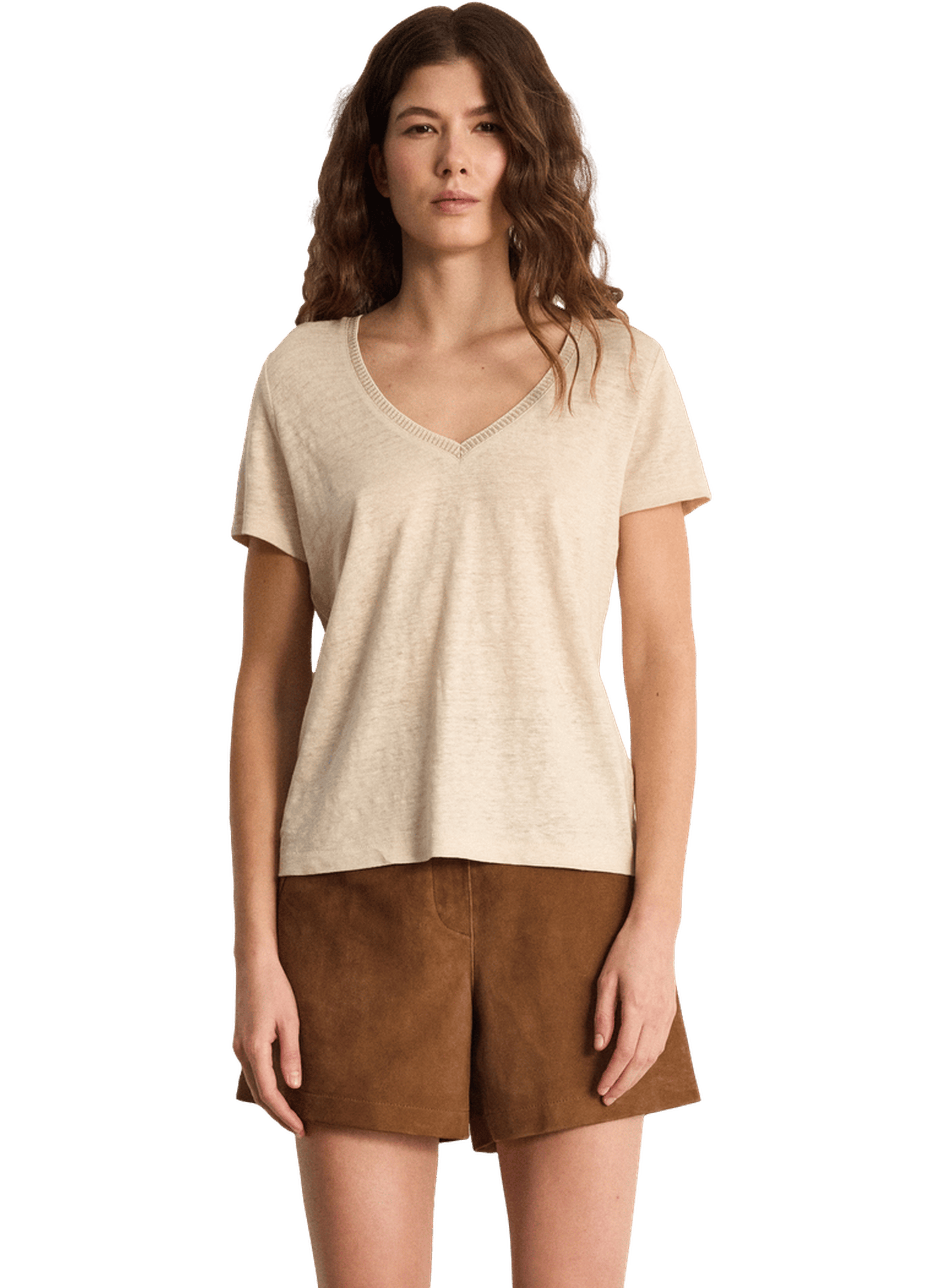 T-shirt v en lin et lurex - tinael PABLO Beige