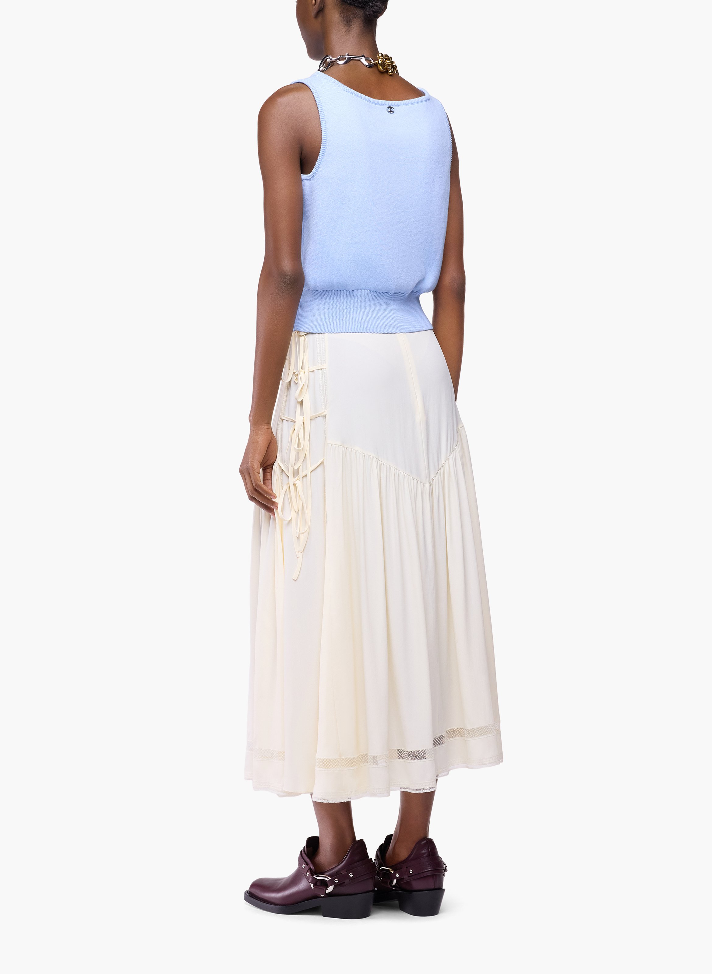 Jupe midi en crêpe de viscose avec détails nœuds sur les côtés RABANNE Blanc