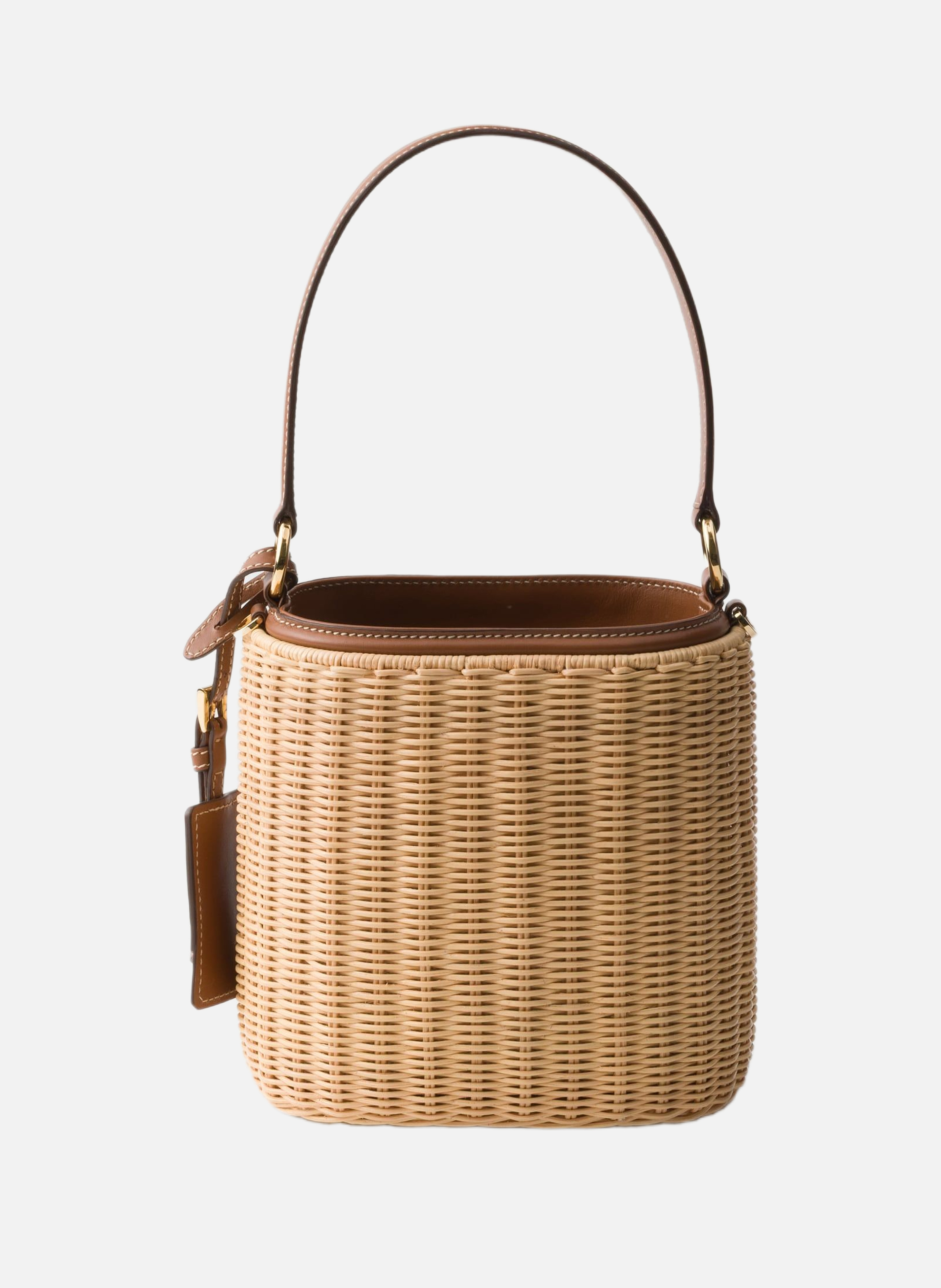 Sac seau en osier et cuir PRADA Beige