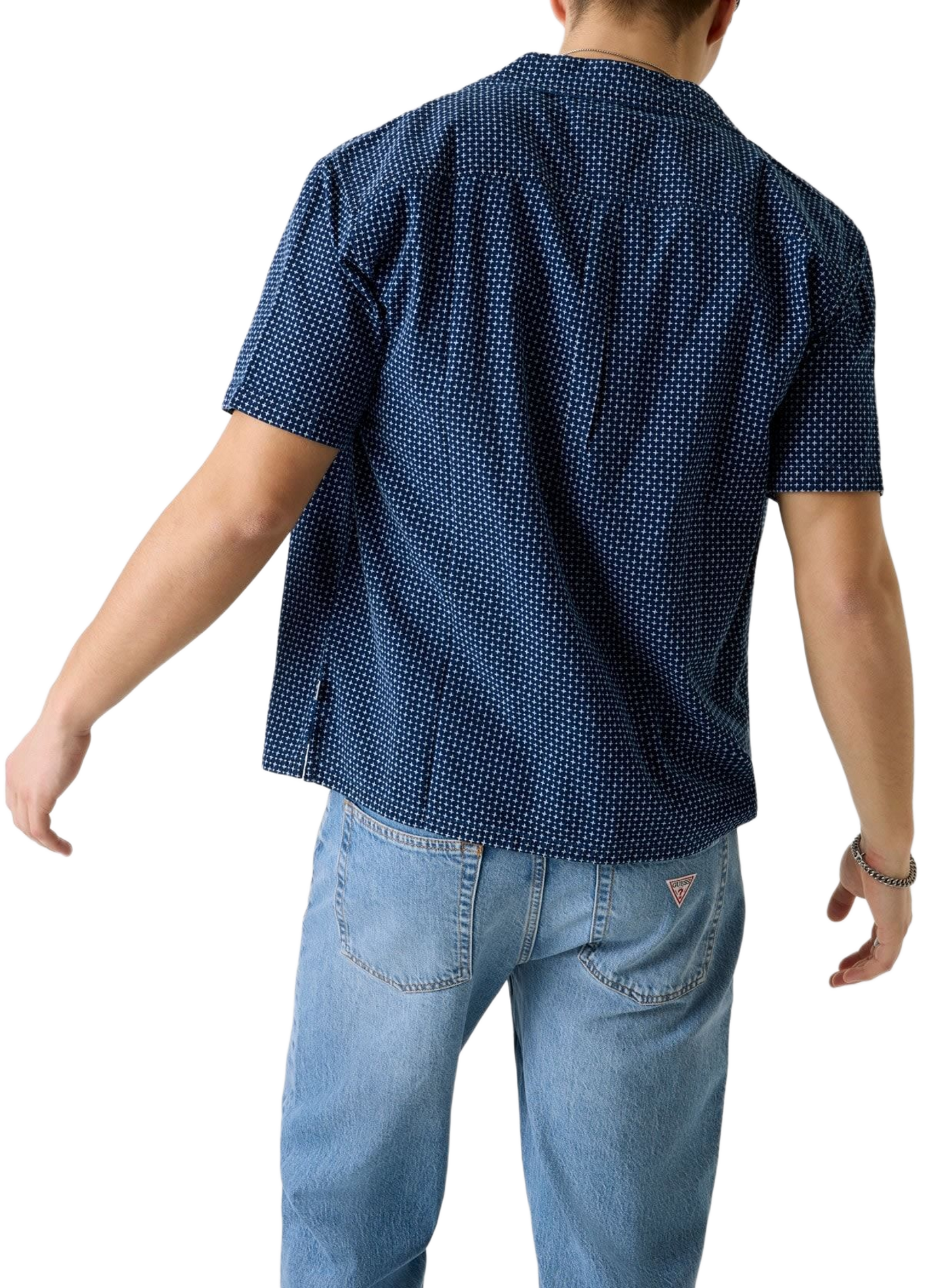 Short-sleeved cotton shirt with patterns GUESS Blue