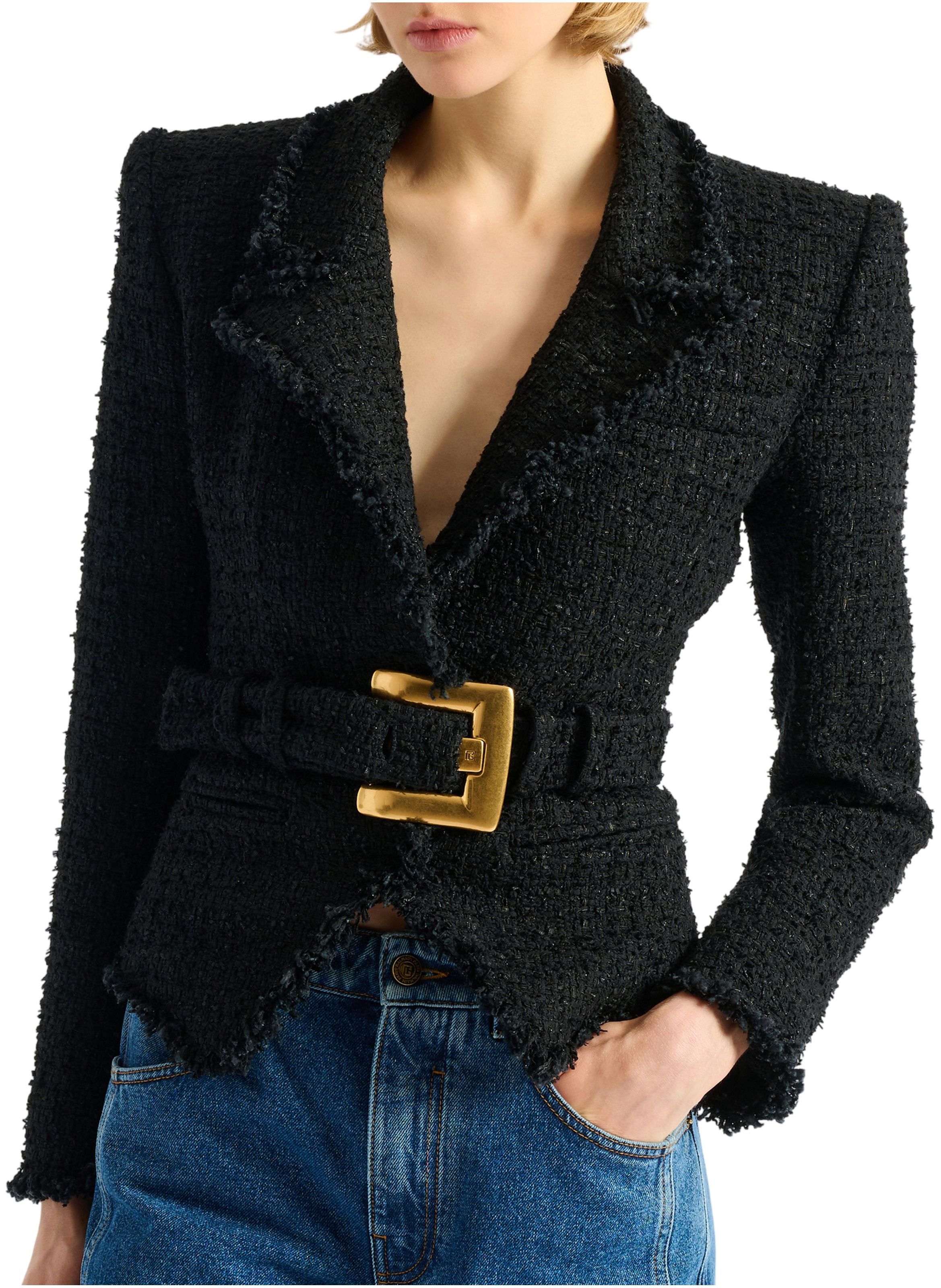 Veste ceinturée en tweed BALMAIN Noir