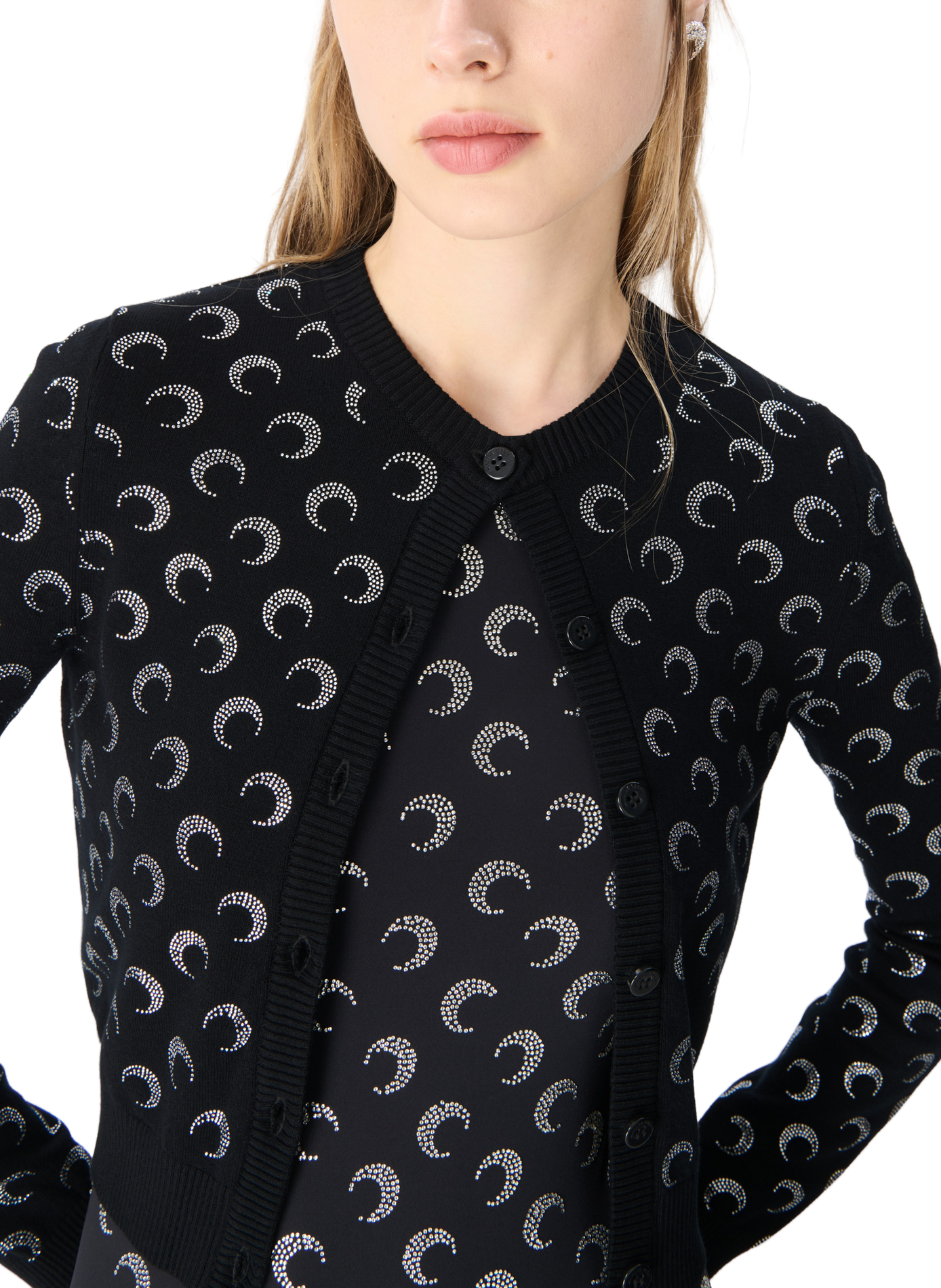 Moon rhinestoned knit fitted cardigan MARINE SERRE Black