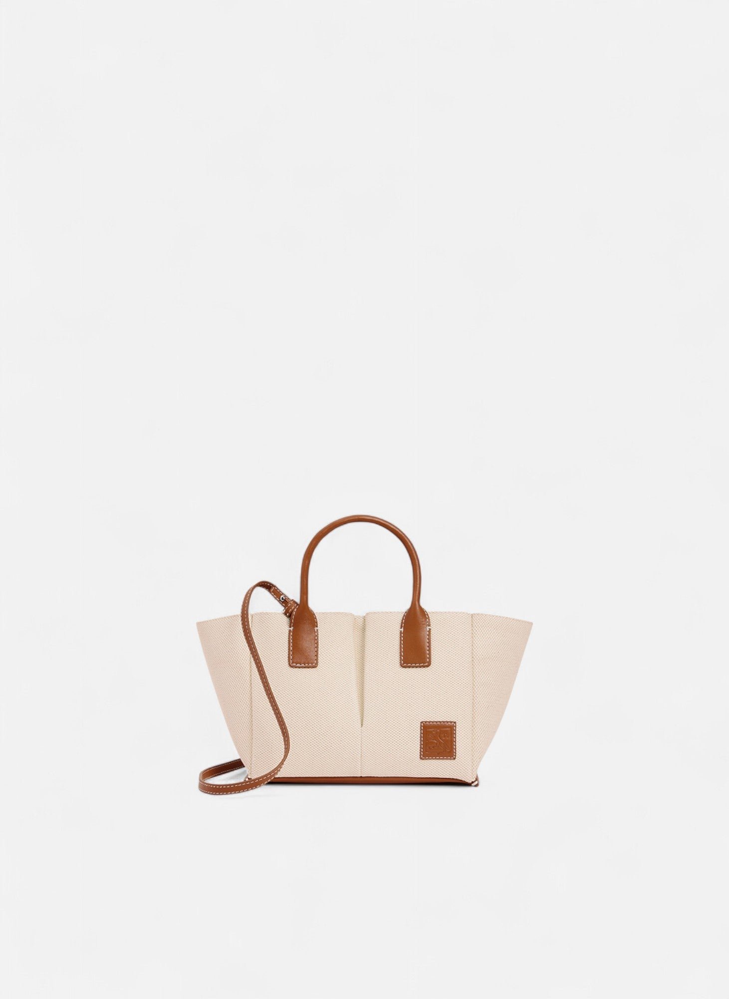 Petit sac à main elena en toile coton et cuir grainé LE TANNEUR Beige