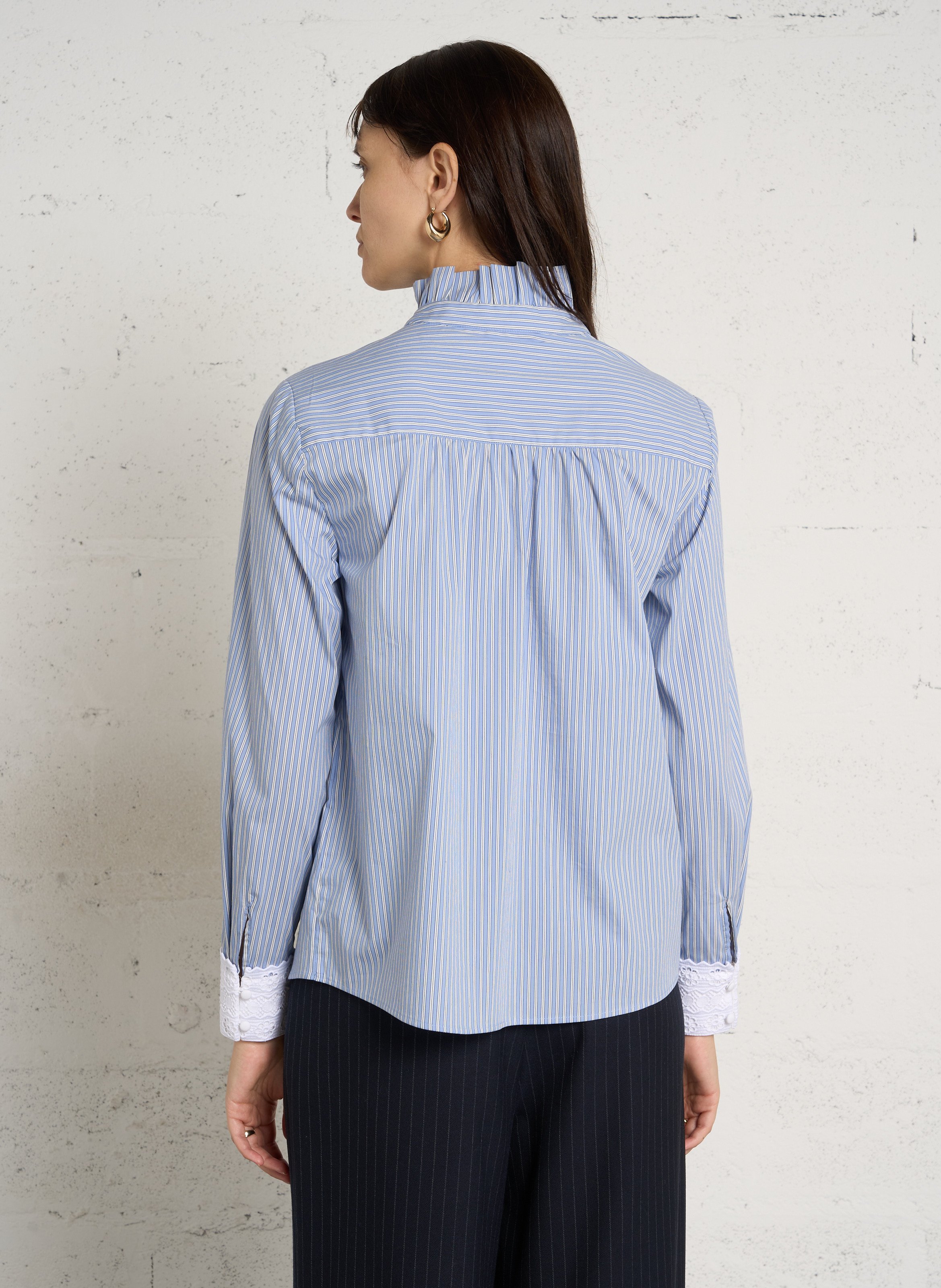 Chemise ample à rayures coton mélangé douce MAISON 123 Bleu