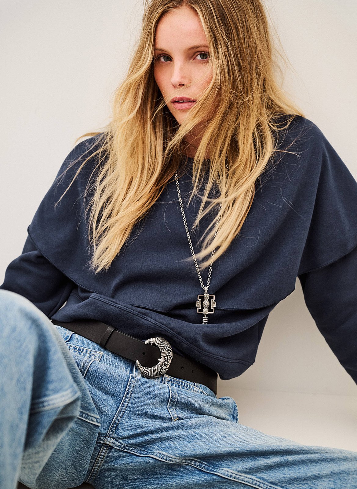 Sweat droit en coton mélangé dehina BA&SH Bleu