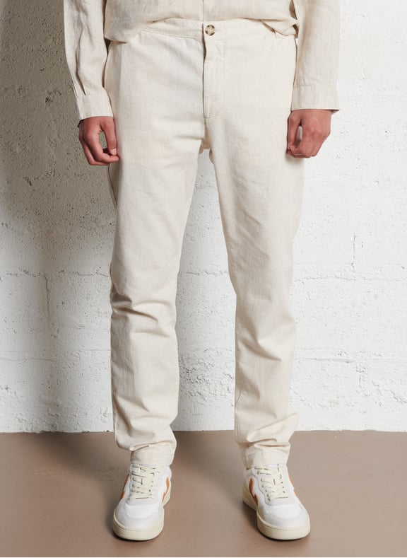 Pantalon droit en lin et en coton mélangé Beige by IKKS IKKS Pantalon droit en lin et en coton mélangé Beige