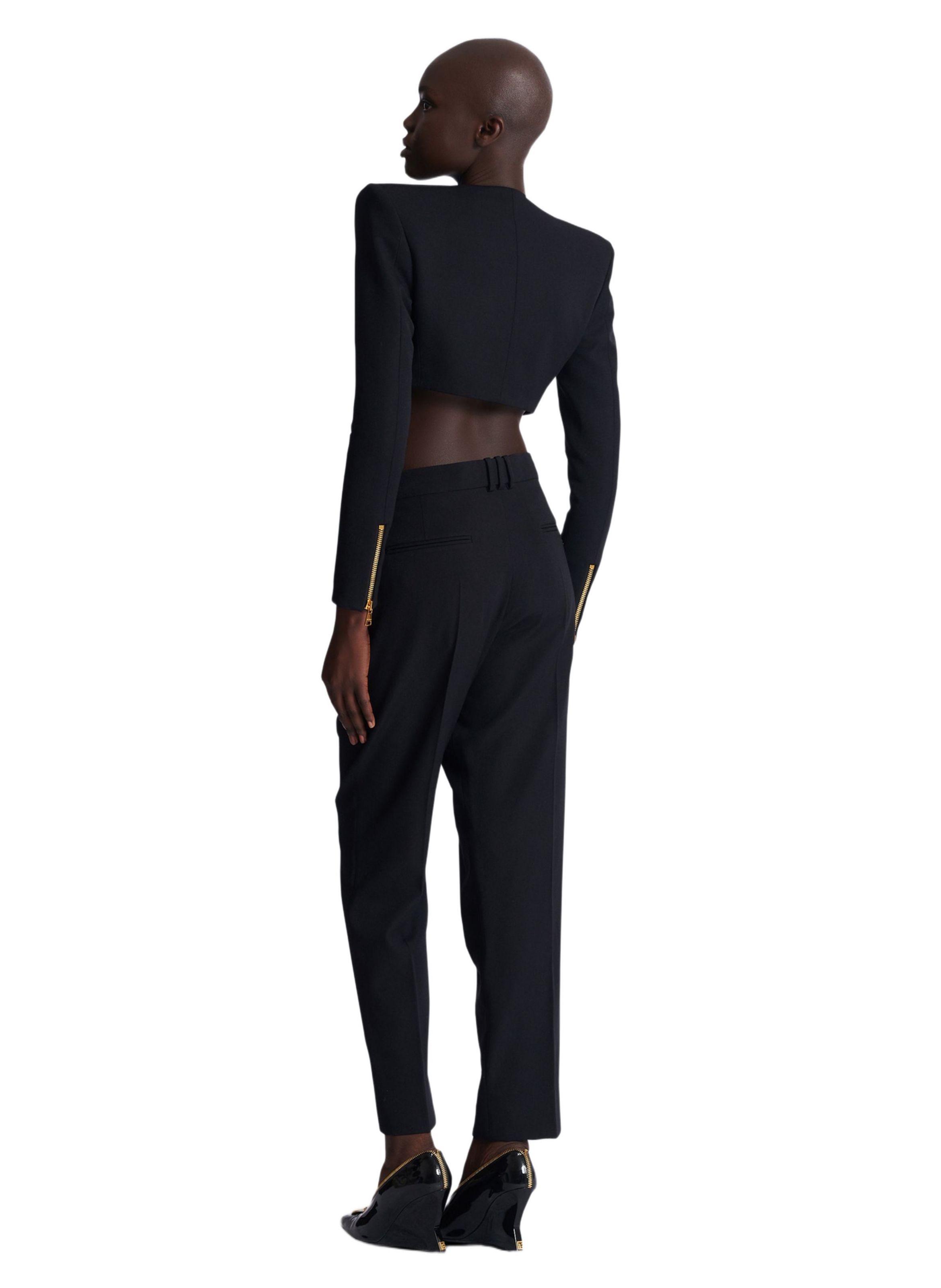 Veste courte en laine grain de poudre BALMAIN Noir