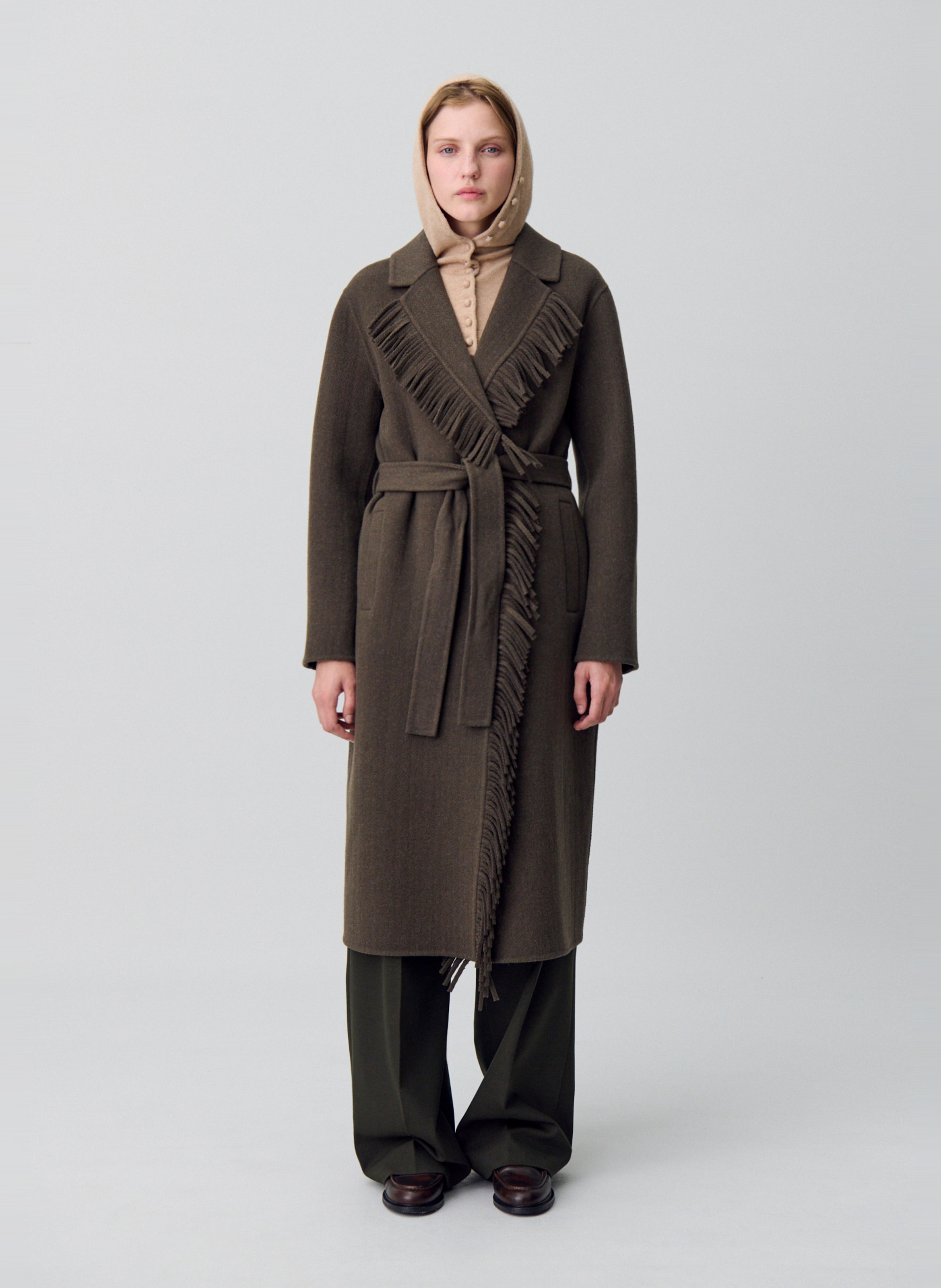 Manteau court col v en laine mélangée grazia CLAUDIE PIERLOT Kaki