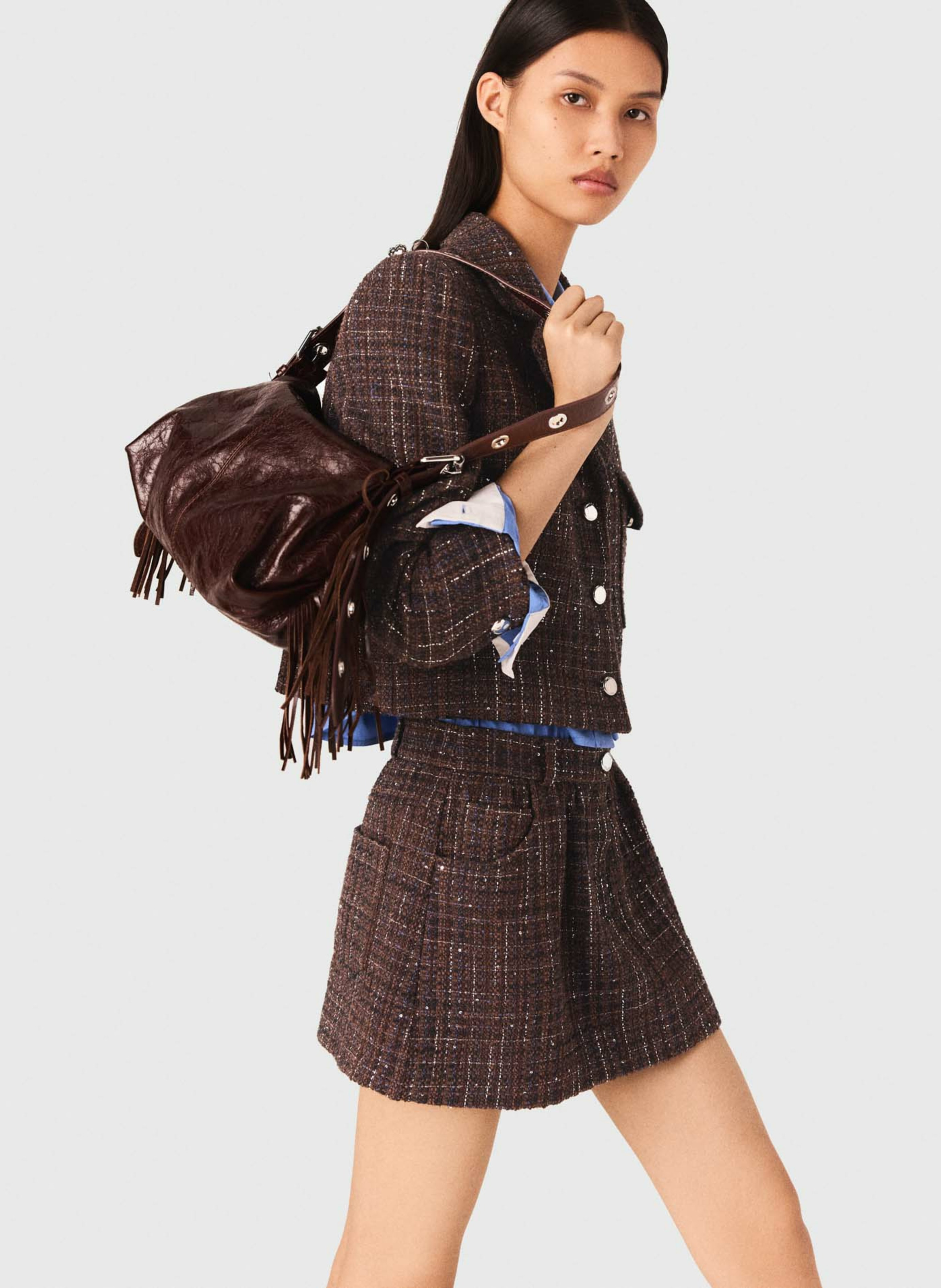 Veste courte tailleur en tweed MAJE Marron