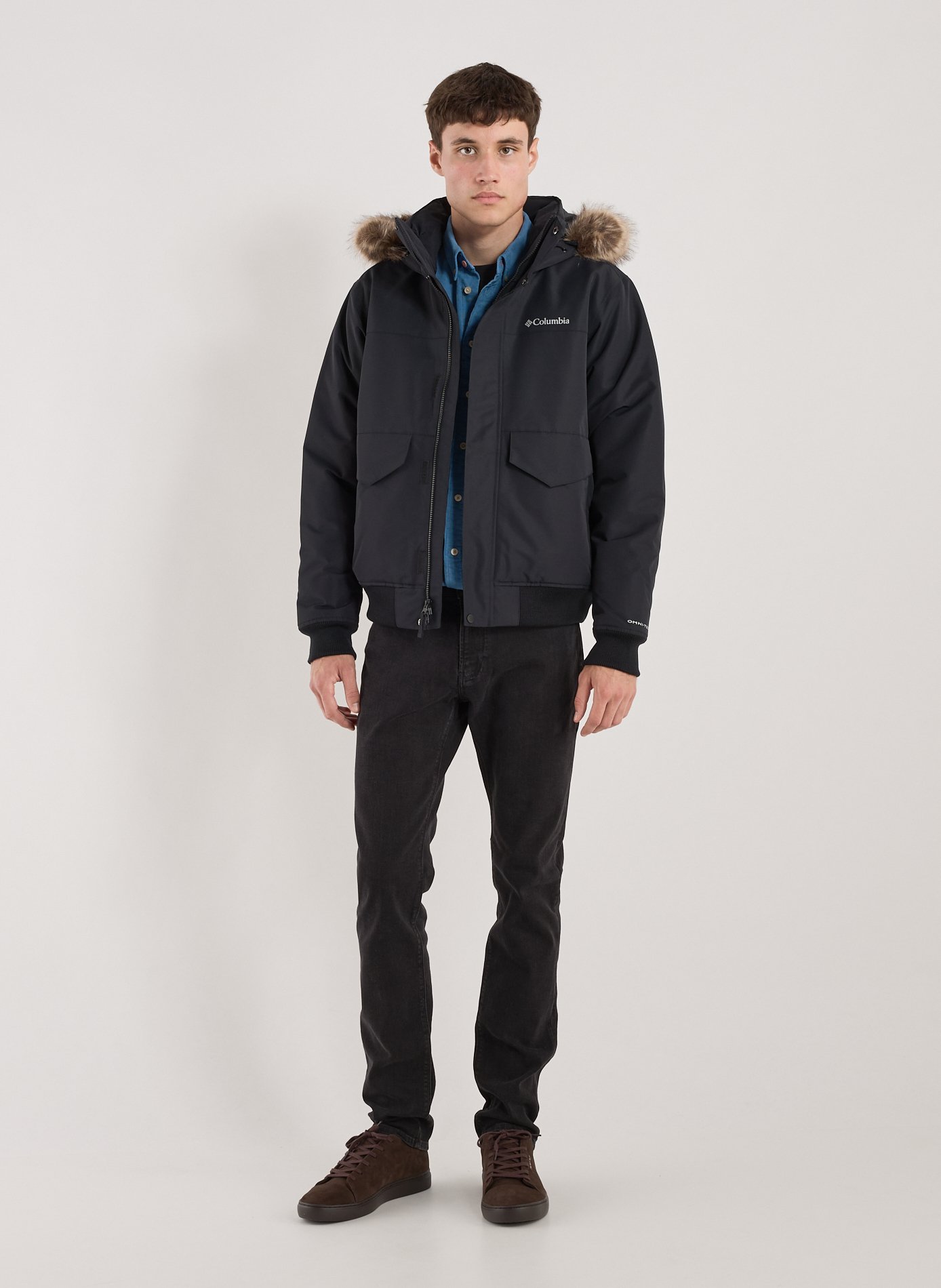 Waterproof hooded jacket with faux fur effect COLUMBIA Black