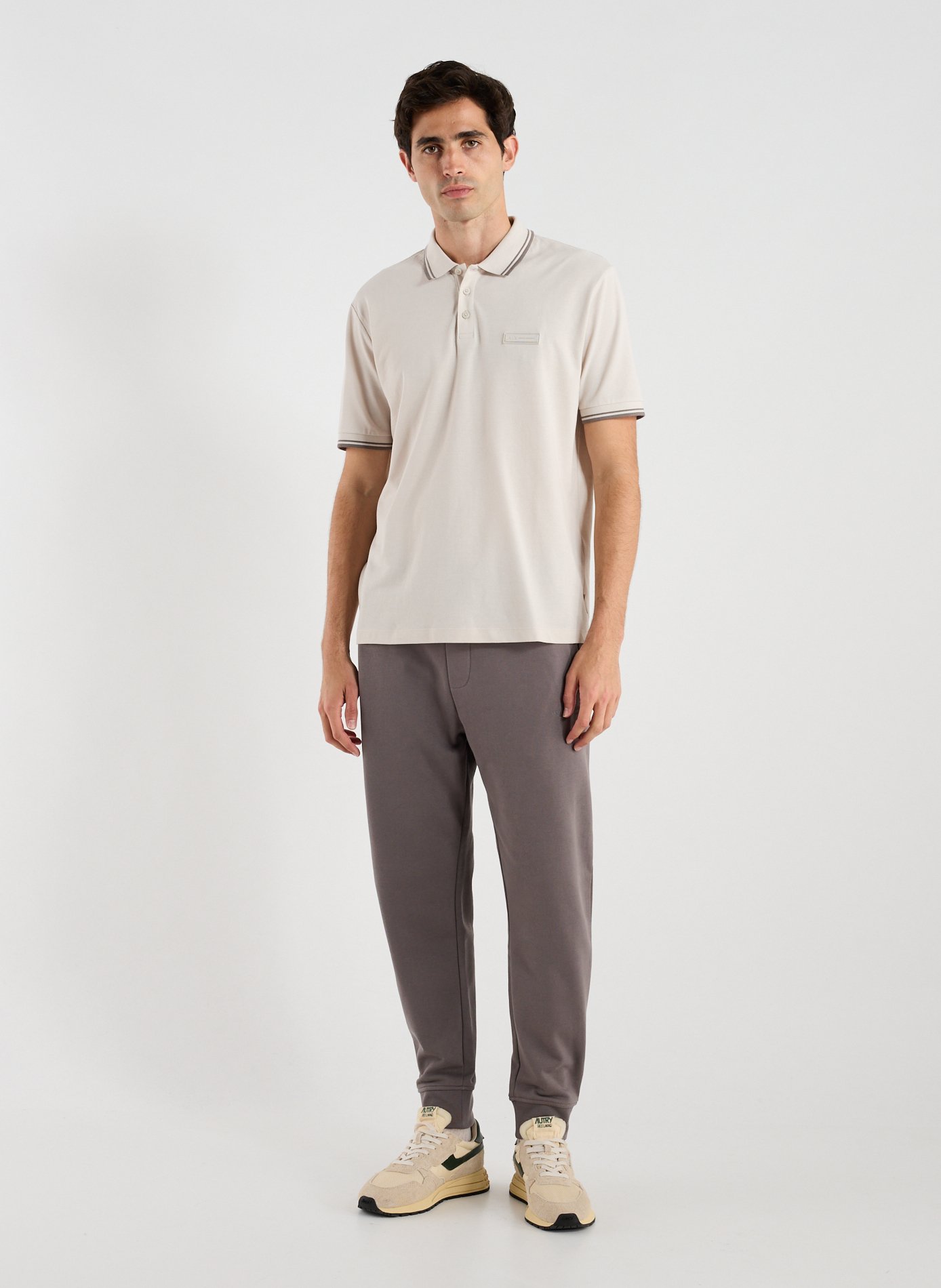 Piqué cotton polo with contrasting piping ARMANI EXCHANGE Brown