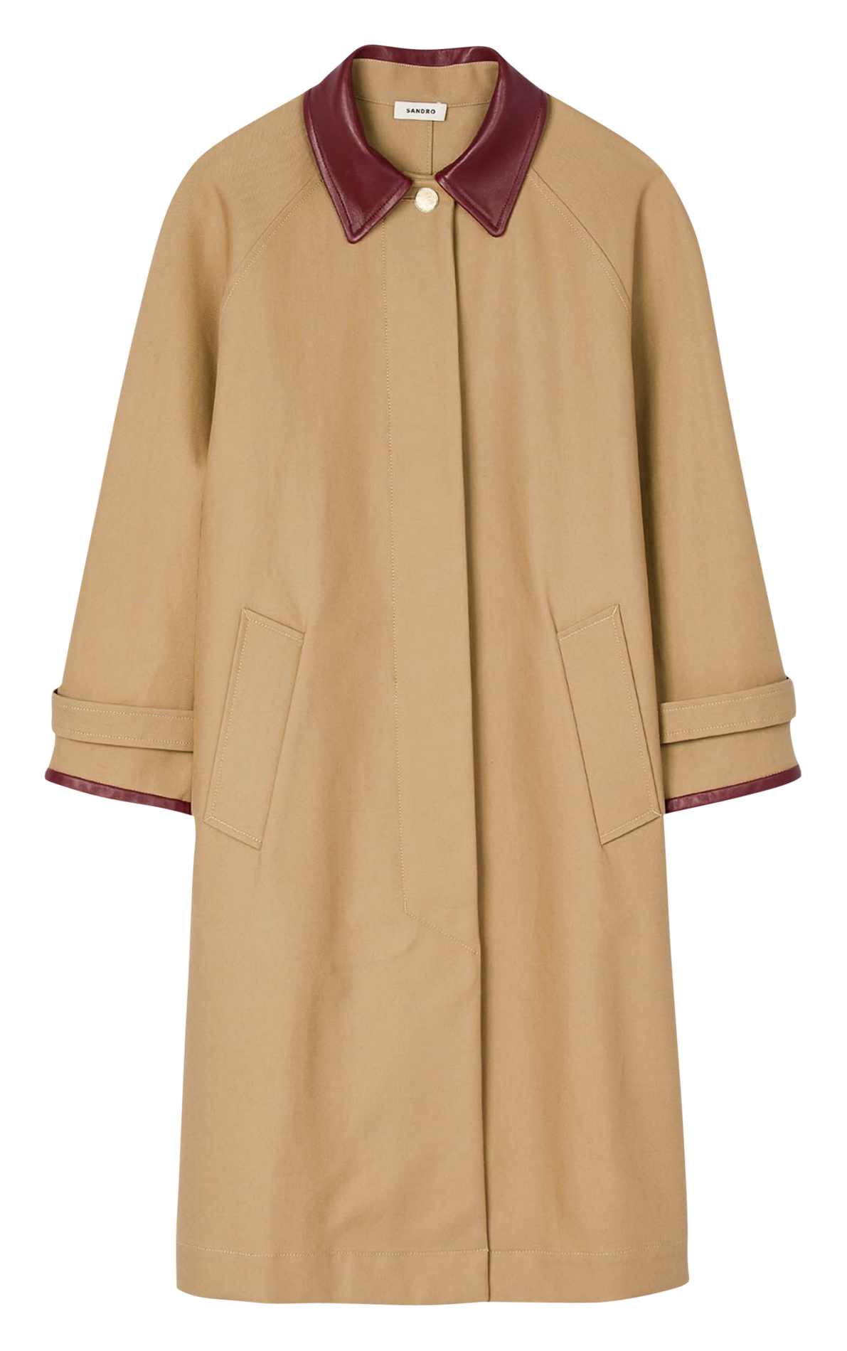 Trench droit col classique en coton SANDRO Beige