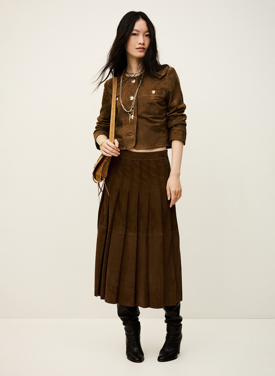 Veste col rond en cuir mella BA&SH Marron