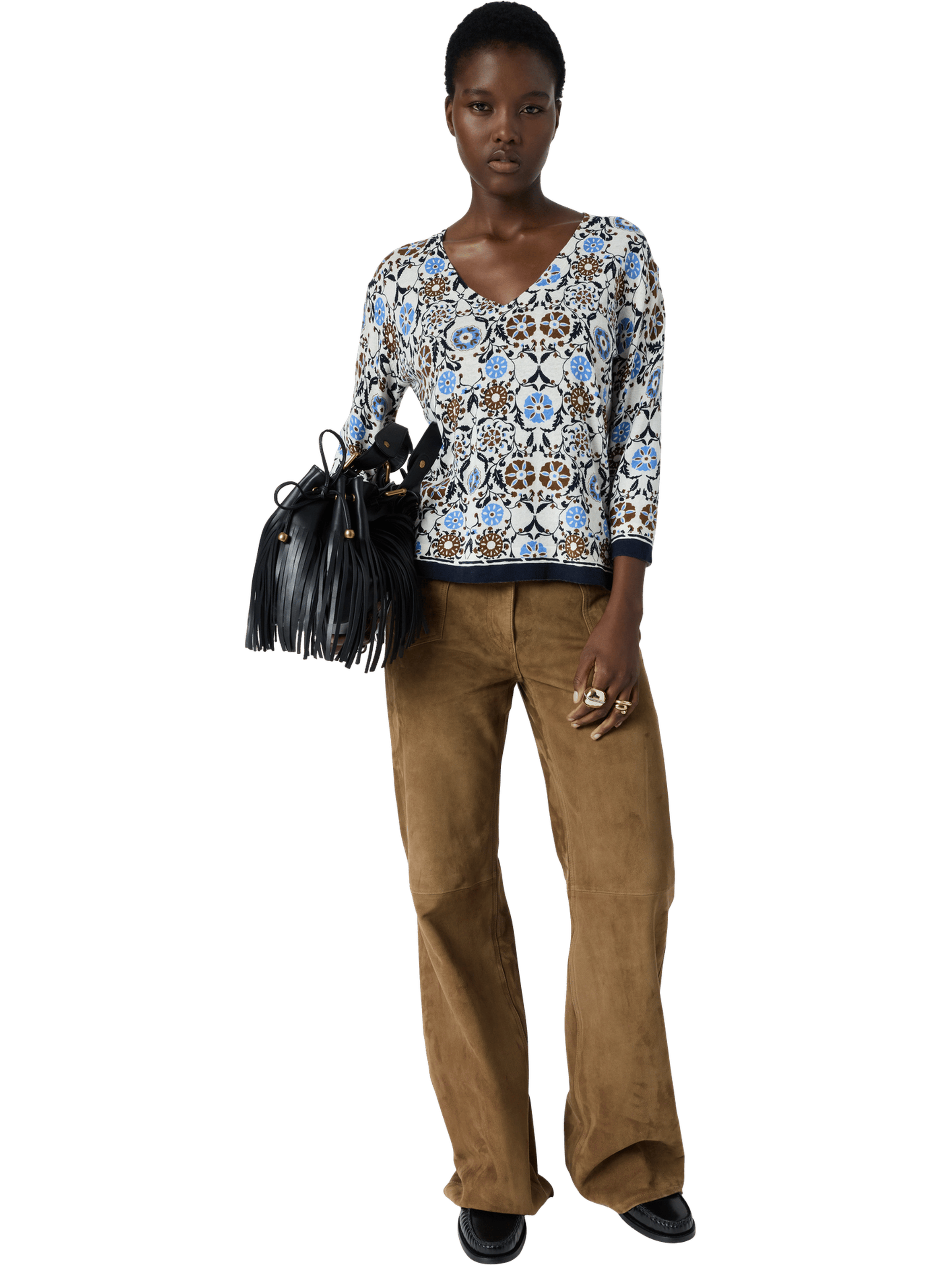 Pull v imprimé en coton et lin - liva GERARD DAREL Marron