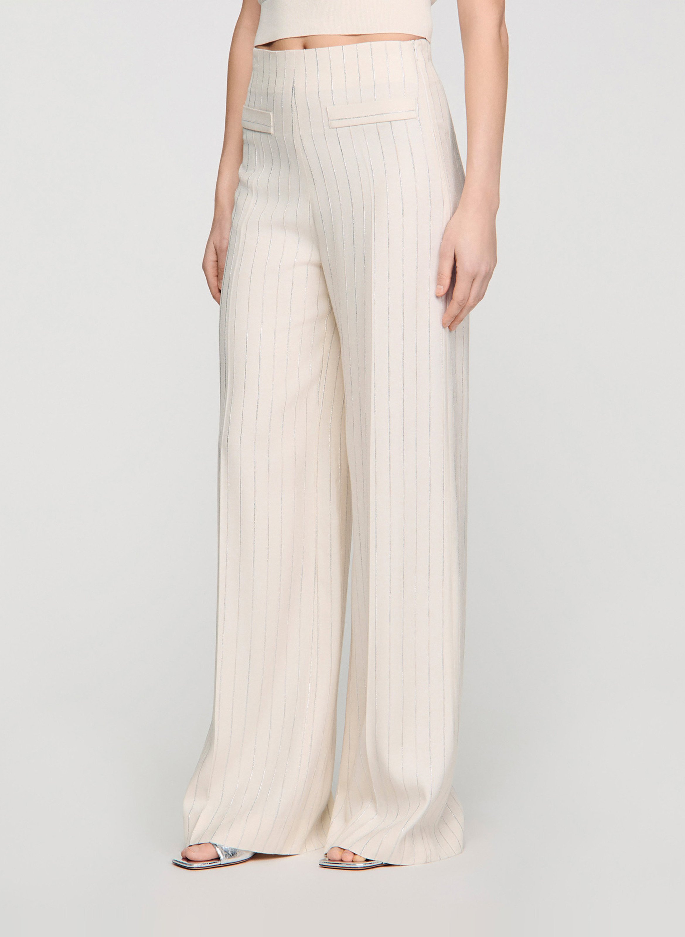 Pantalon droit à rayures SANDRO Beige