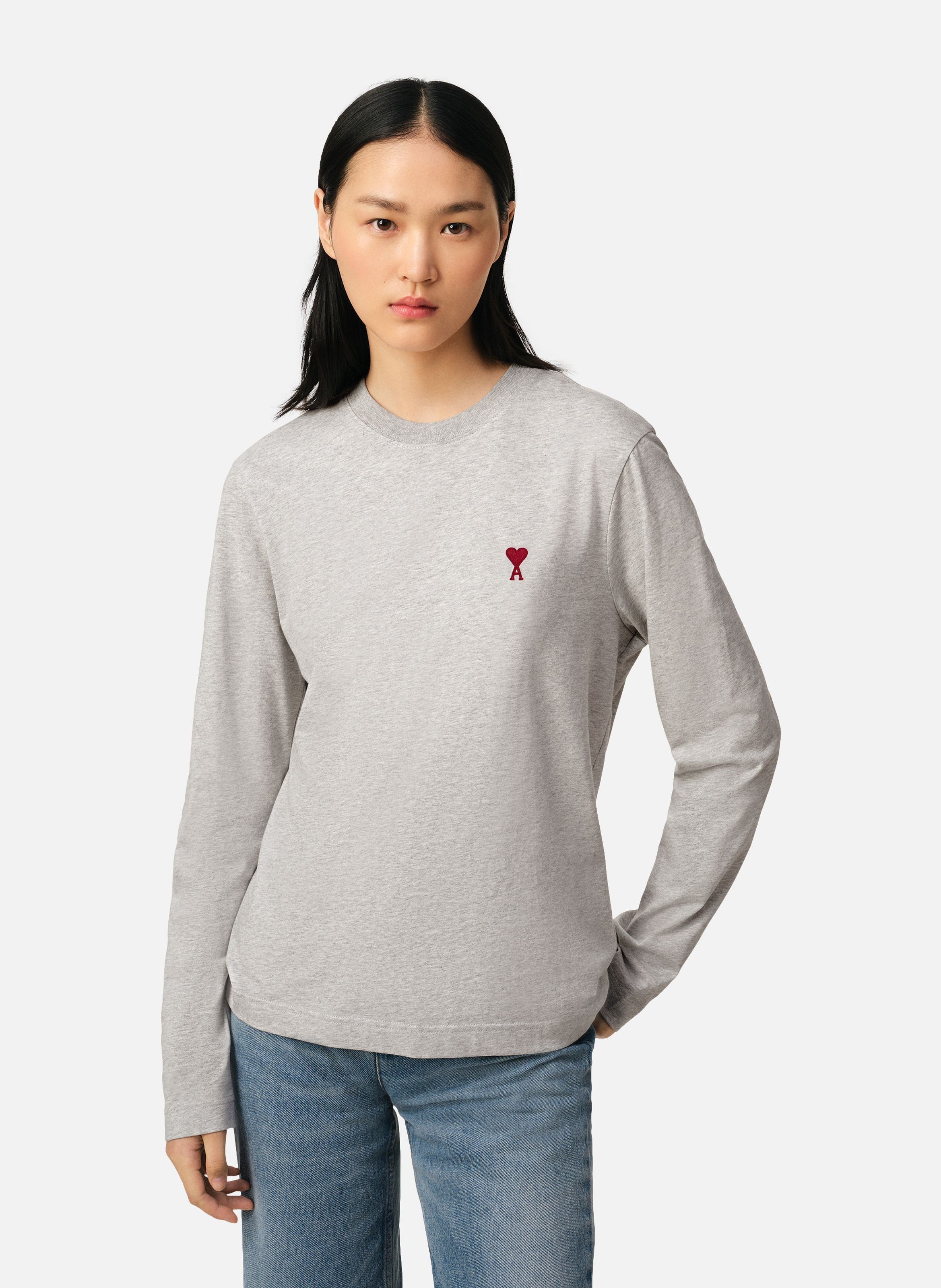 T-shirt Manches Longues Ami de Coeur Rouge unisexe AMI PARIS Gris