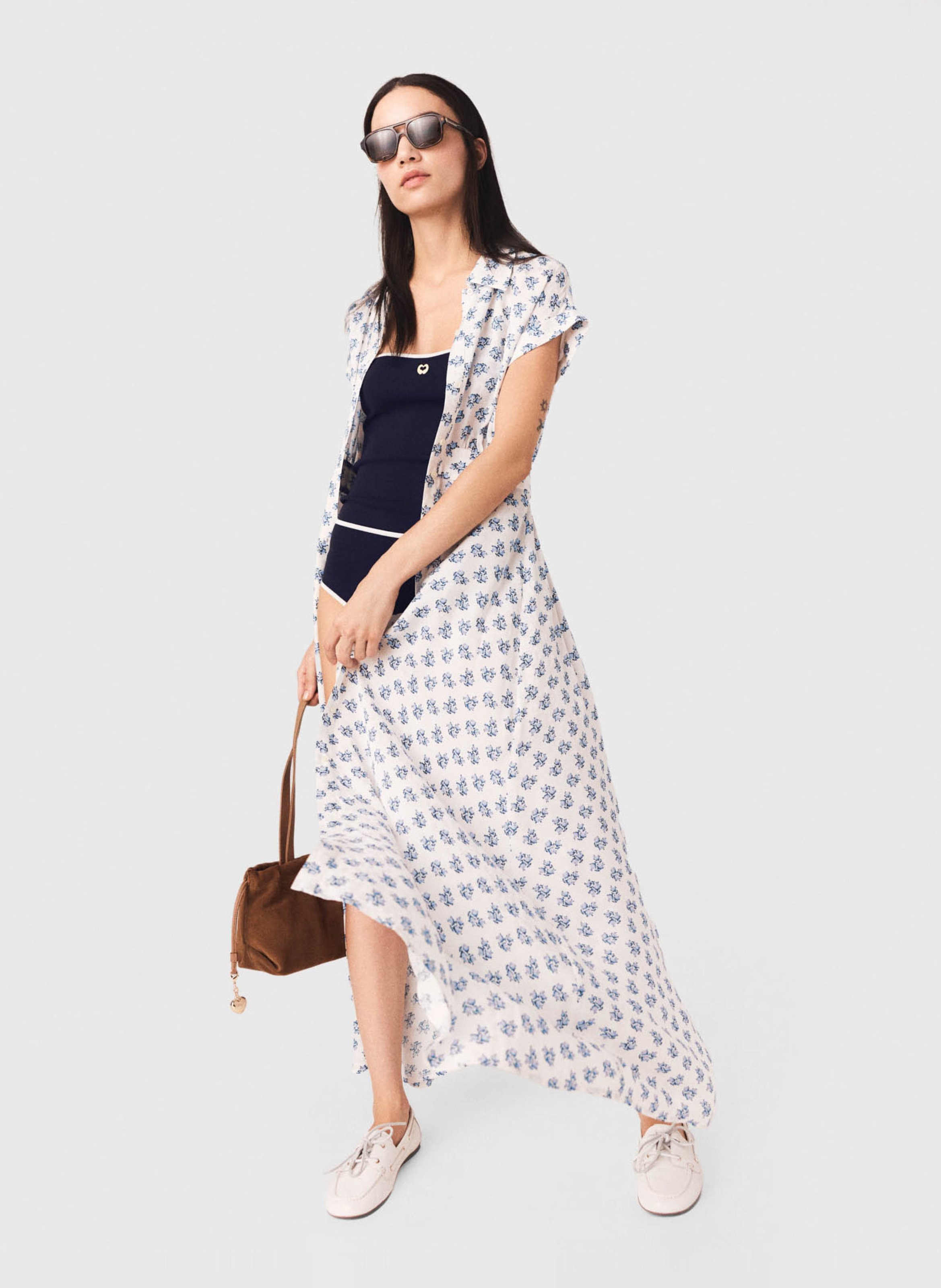 Robe longue col classique fluide MAJE Bleu