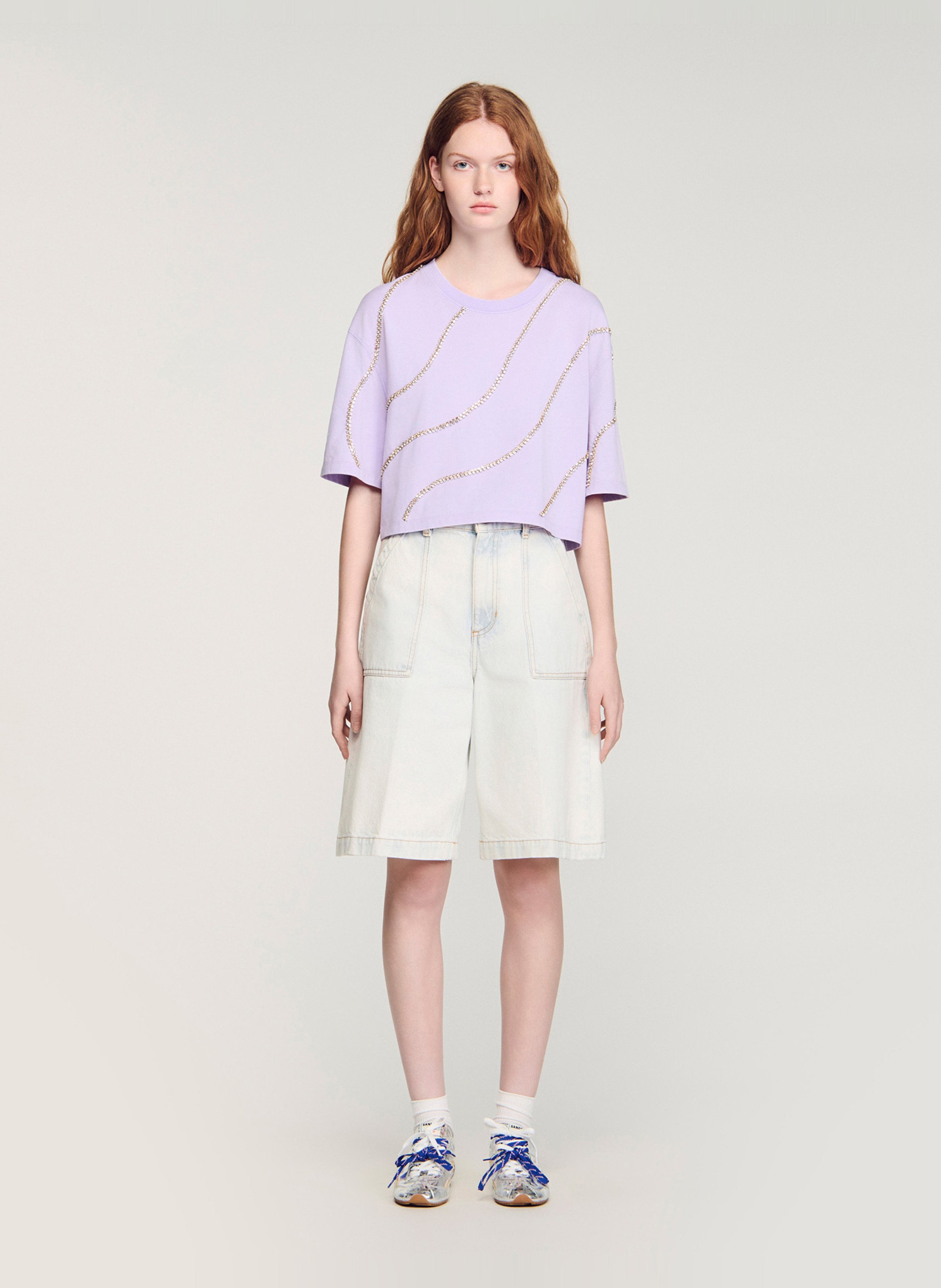 T-shirt ample col rond en coton SANDRO Violet