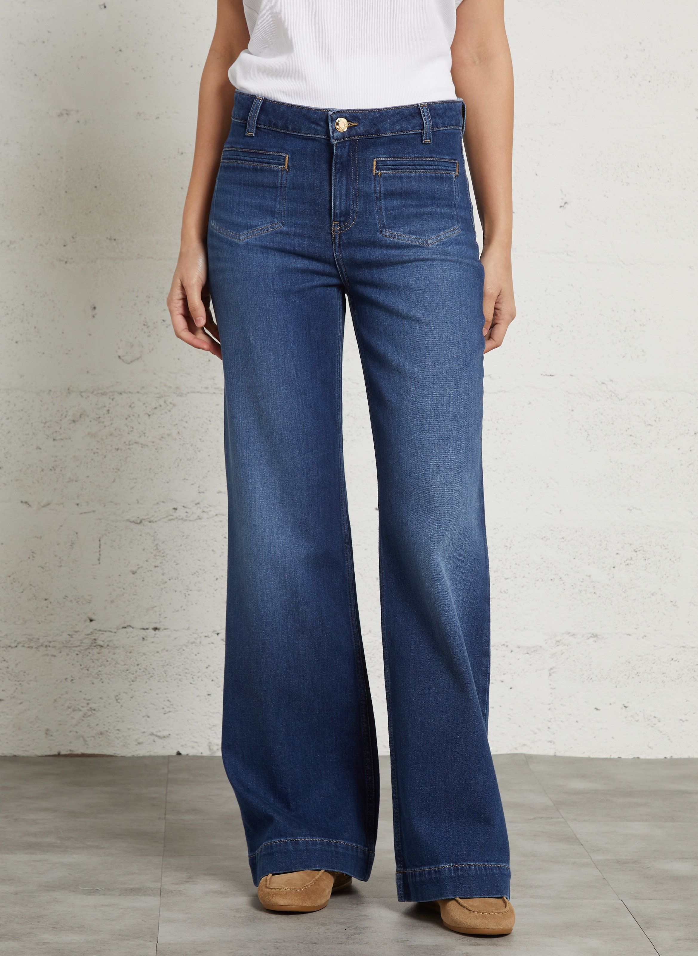 Jean large taille haute uni rebecca MAISON 123 Bleu