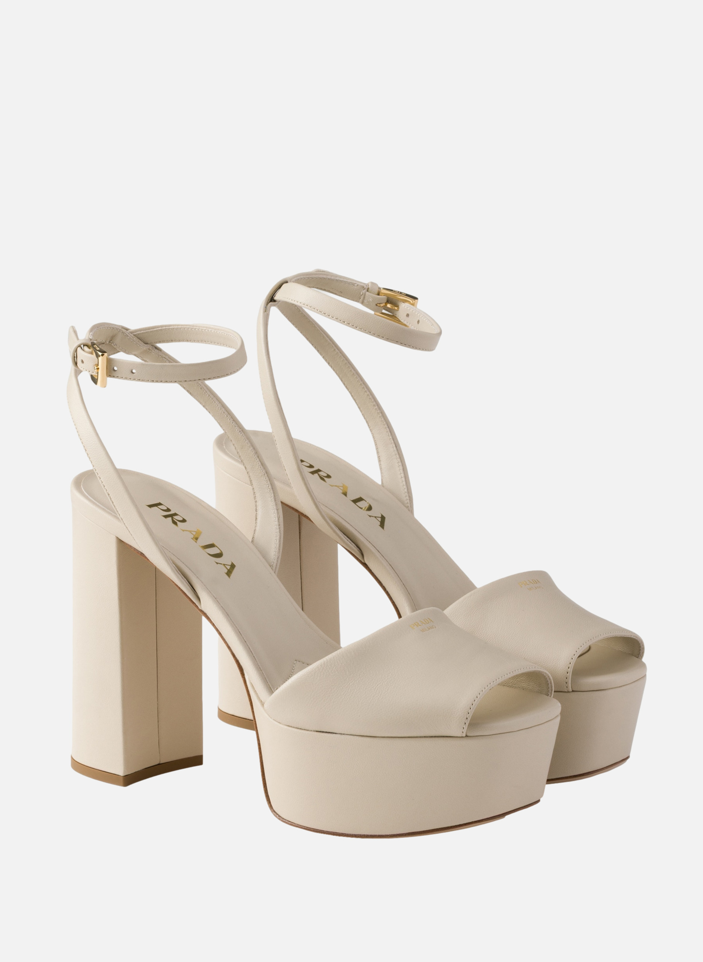Sandales à plateforme en cuir nappa PRADA Beige