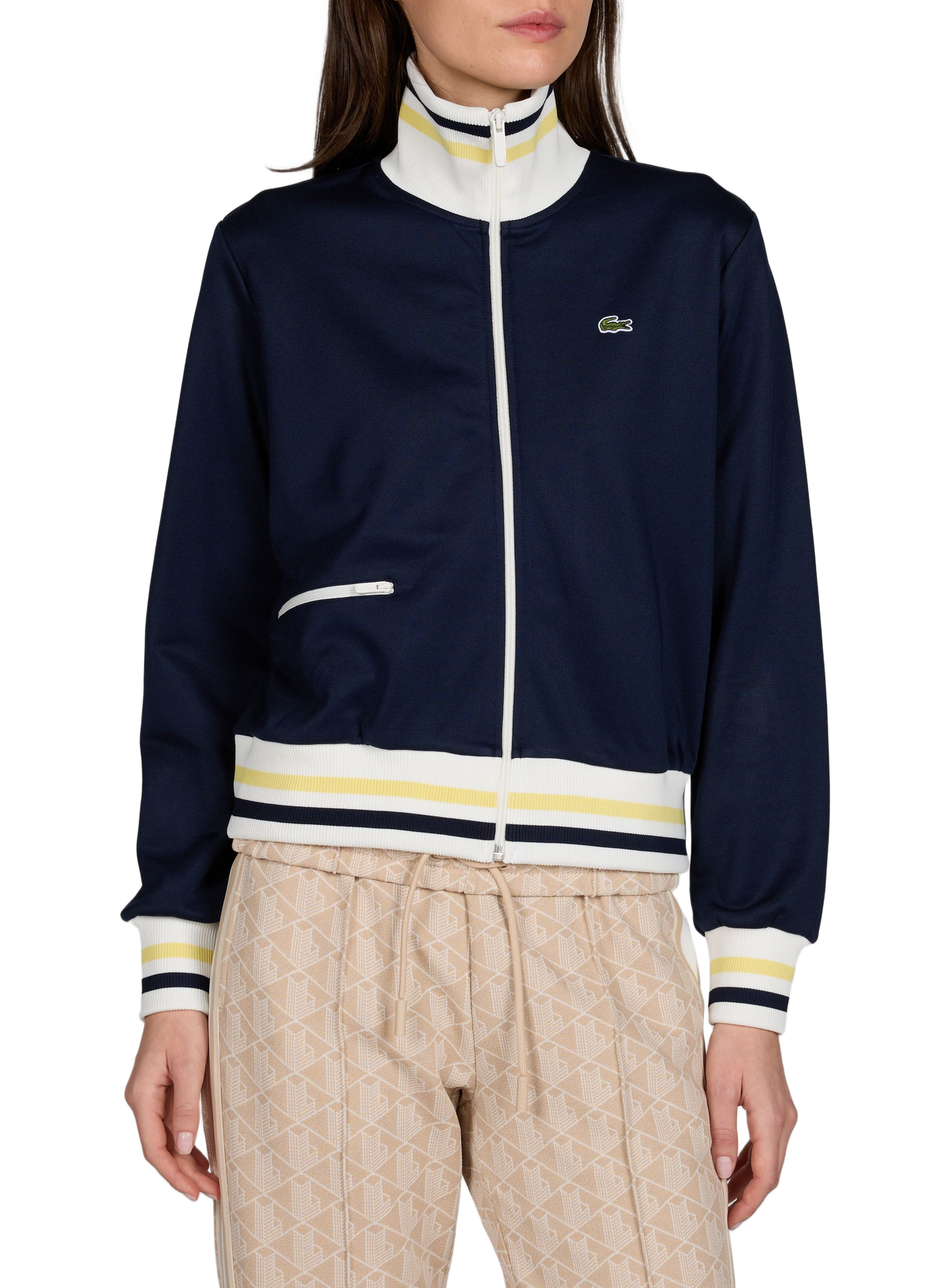 Sweatshirt zippé à détails rayés en coton LACOSTE Multicolore