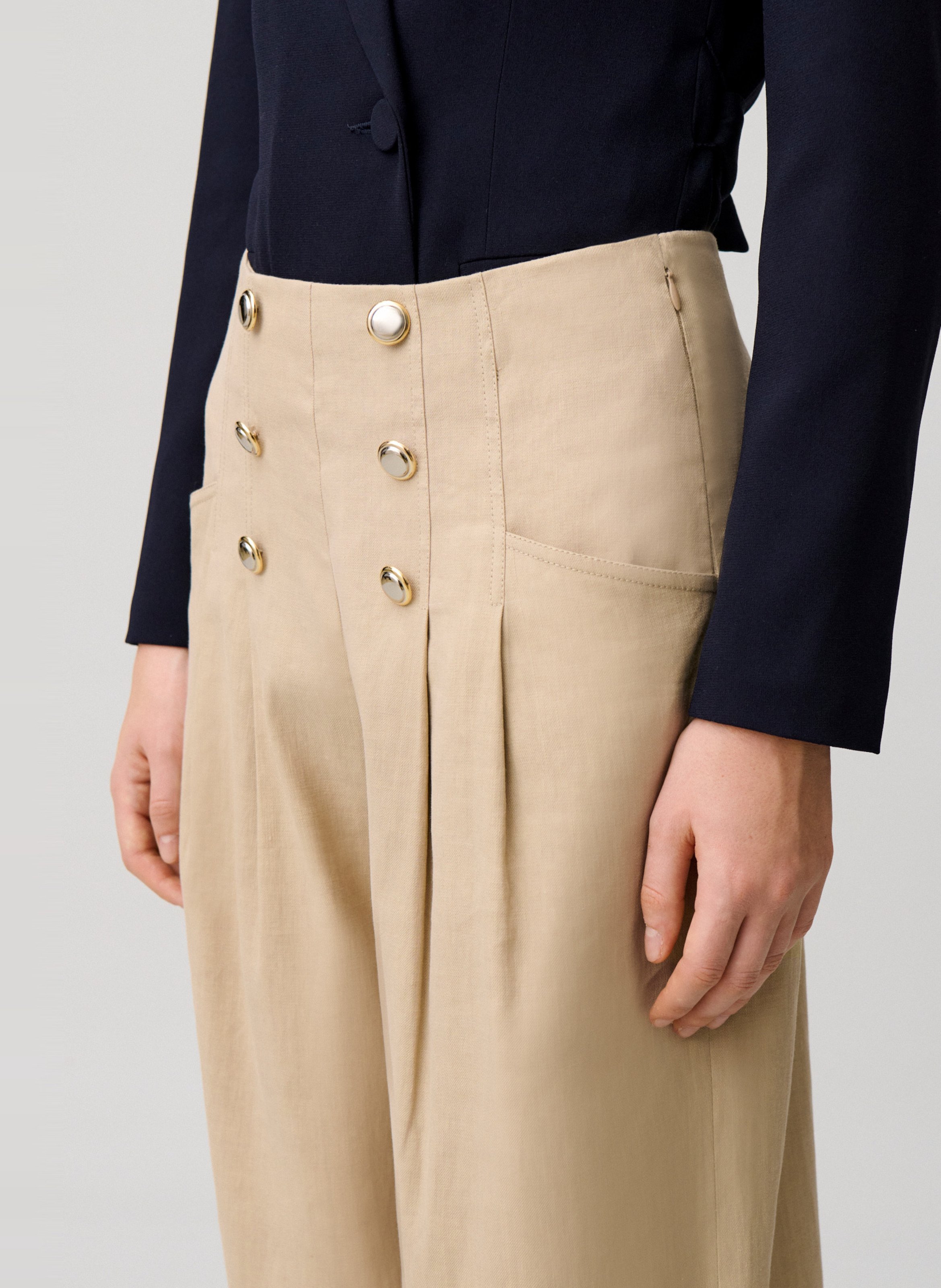 Pantalon large en lin et en coton mélangé CLAUDIE PIERLOT Beige