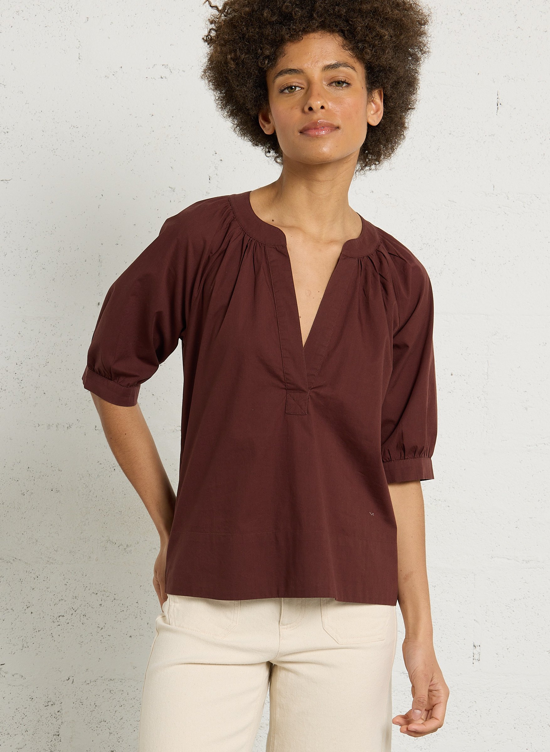 Blouse col tunisien en coton donna MAISON 123 Rouge