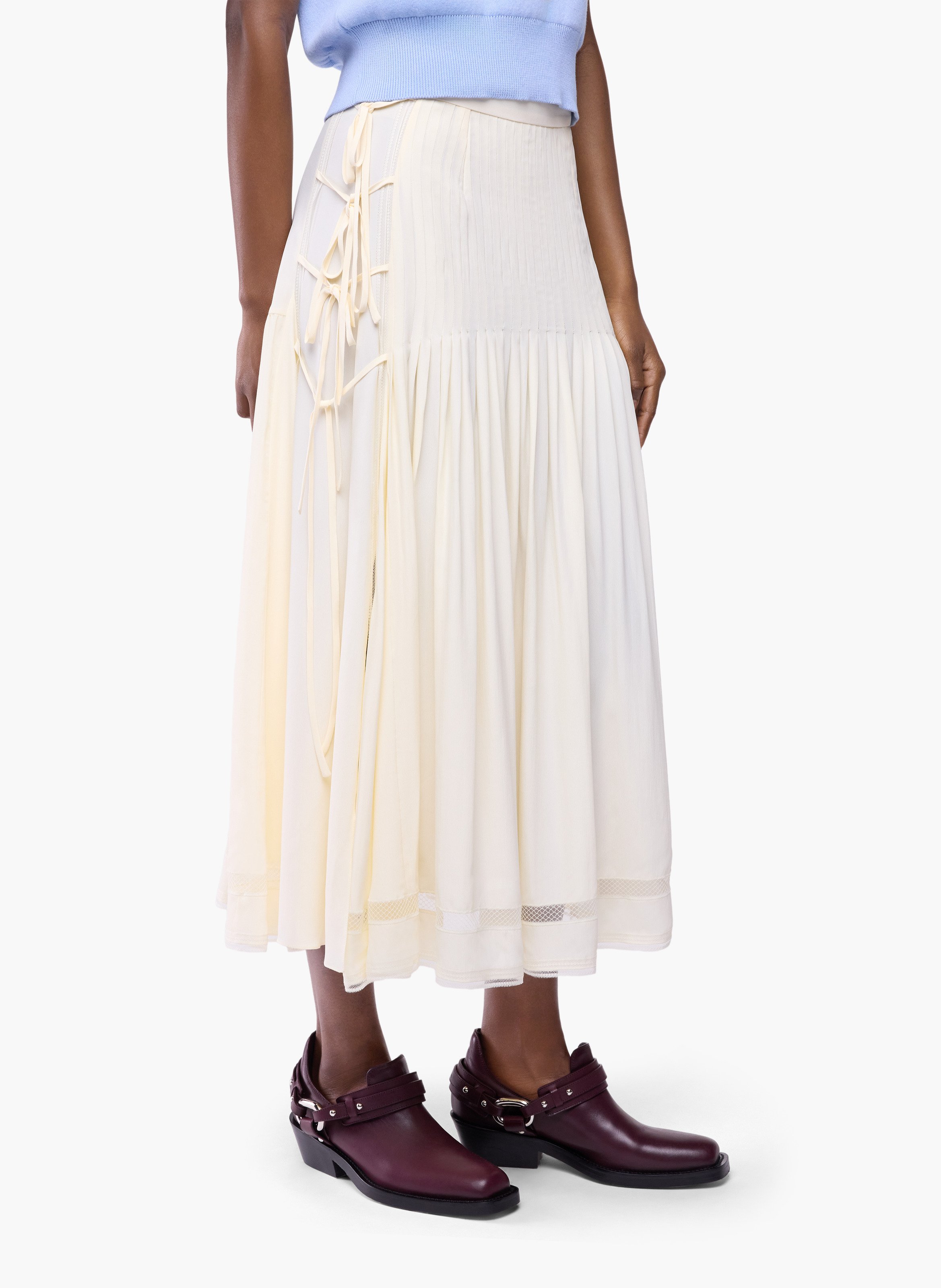 Jupe midi en crêpe de viscose avec détails nœuds sur les côtés RABANNE Blanc