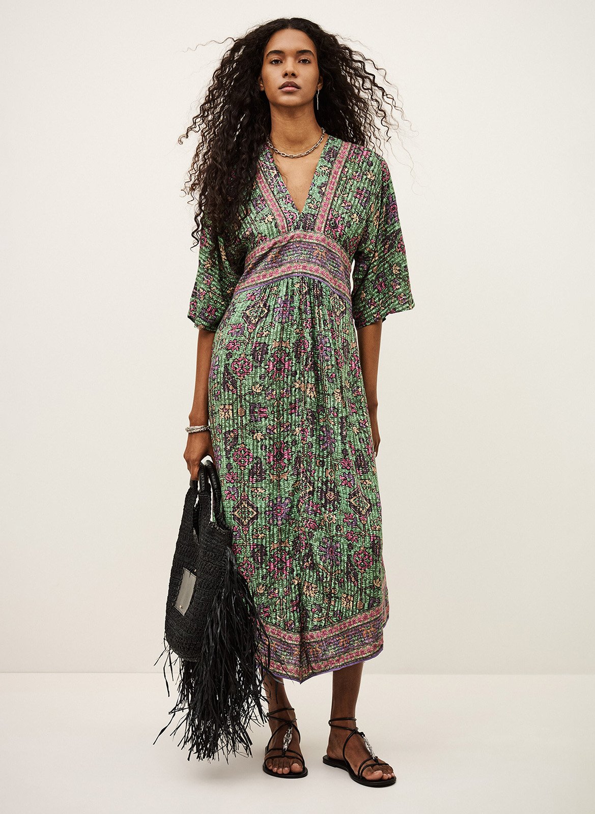 Robe longue col v pipa  Vert