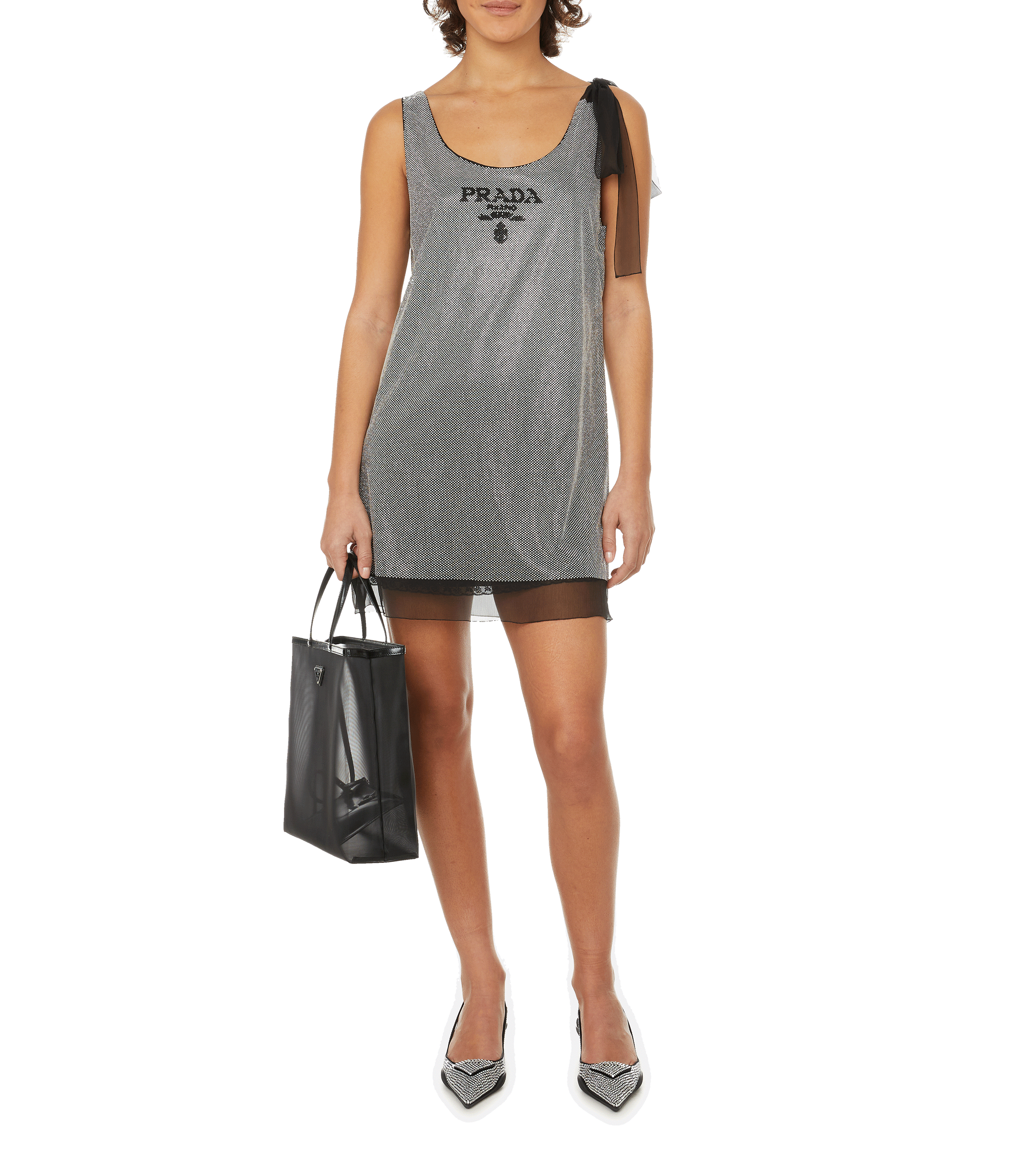 Silk dress with rhinestones PRADA Silver