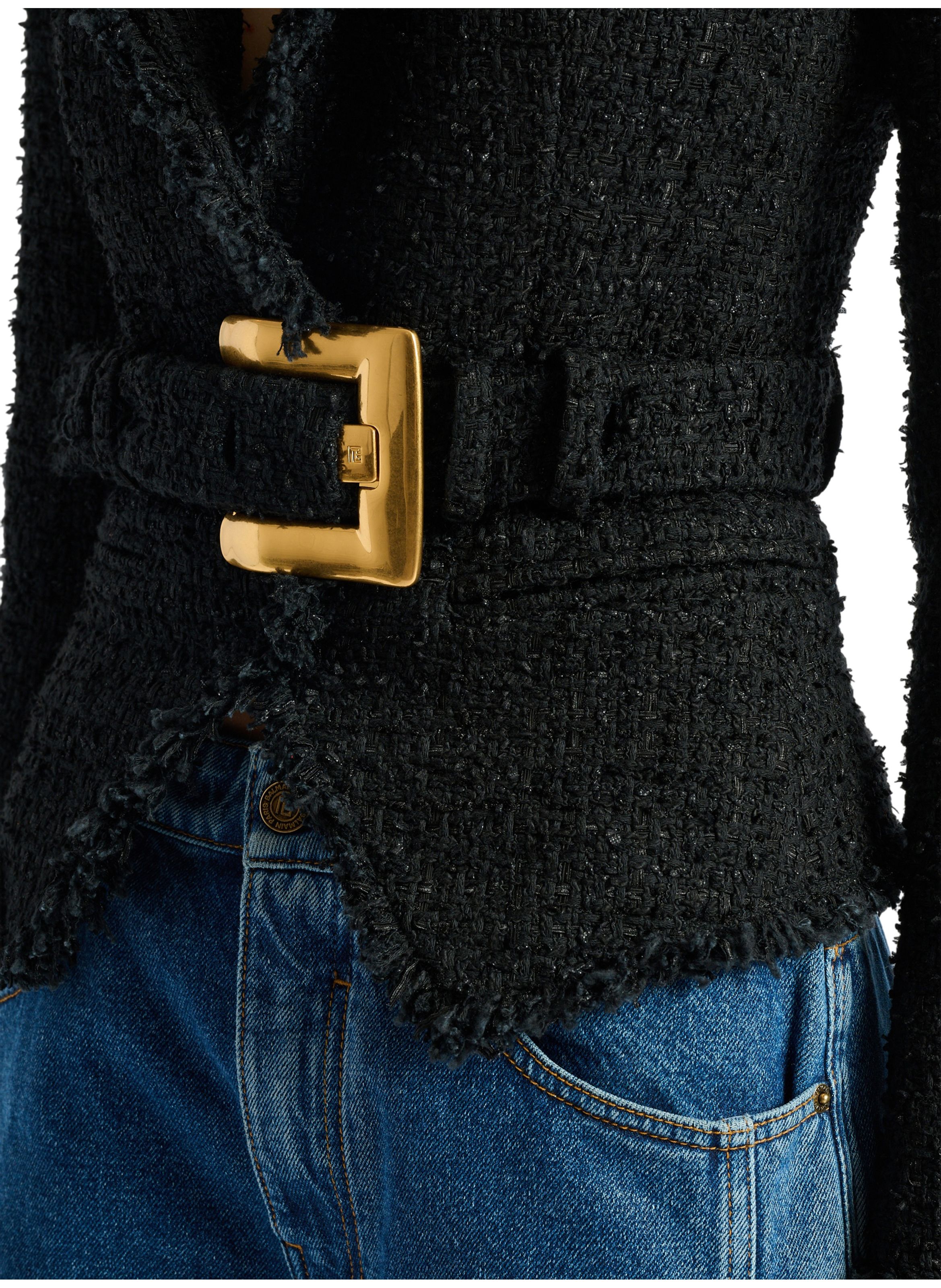 Veste ceinturée en tweed BALMAIN Noir