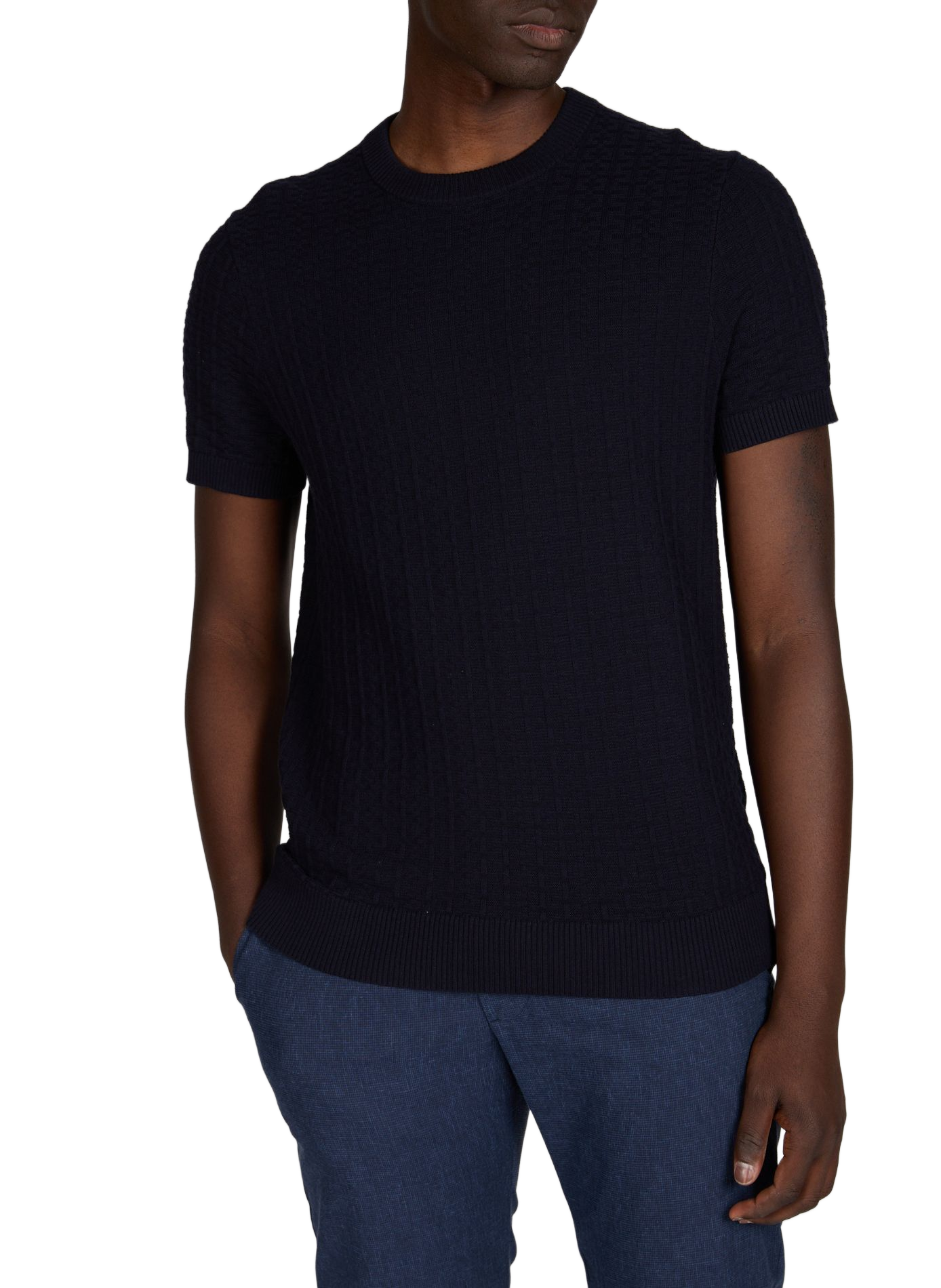 Short-sleeved knit sweater in cotton and silk STRELLSON Blue