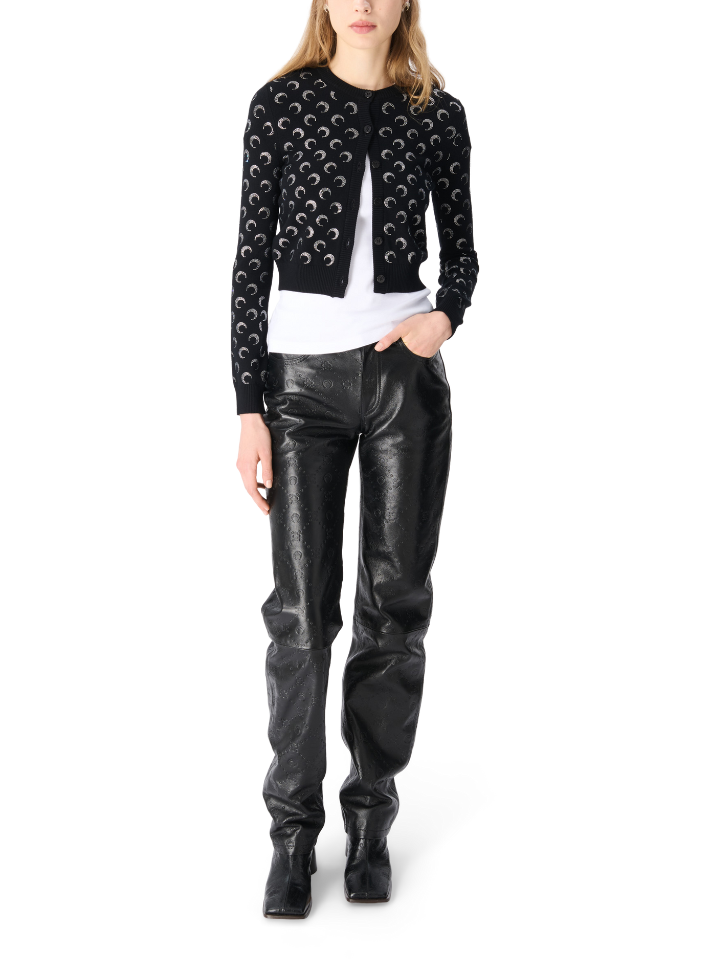 Moon rhinestoned knit fitted cardigan MARINE SERRE Black