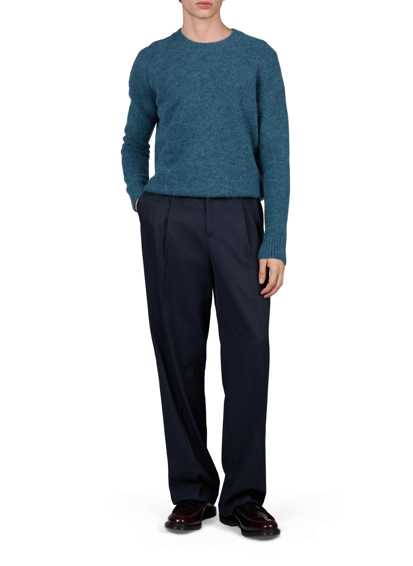 Pull Galpa col rond en alpaga mélangé SAISON 1865 Bleu