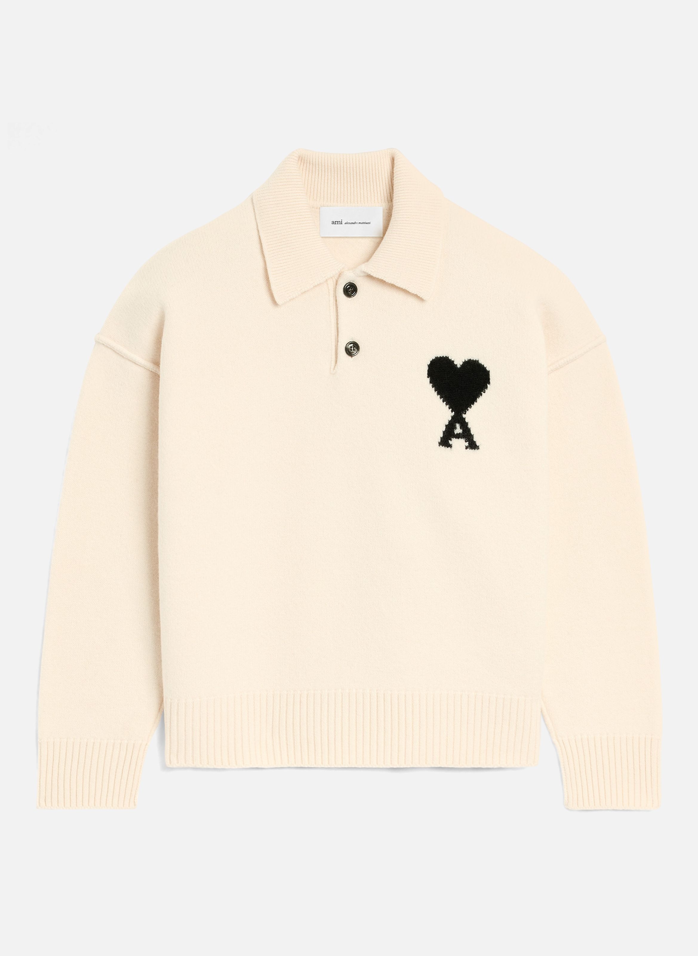 Polo ami de coeur en laine unisexe AMI PARIS Blanc