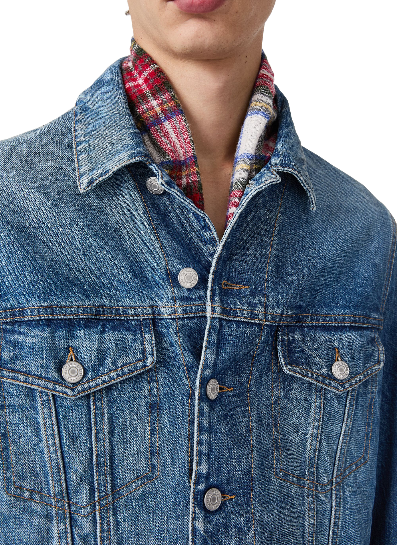 Straight classic collar cotton jacket MAISON MARGIELA Blue
