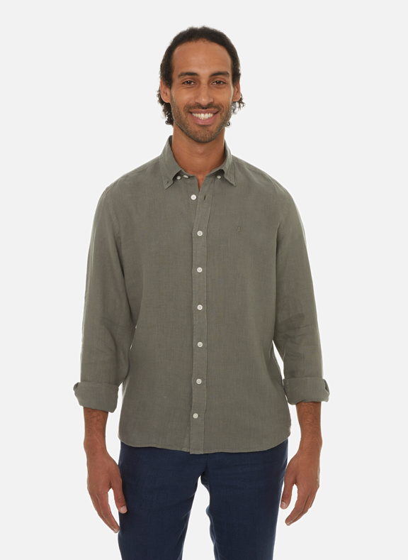HACKETT Plain cotton shirt Khaki
