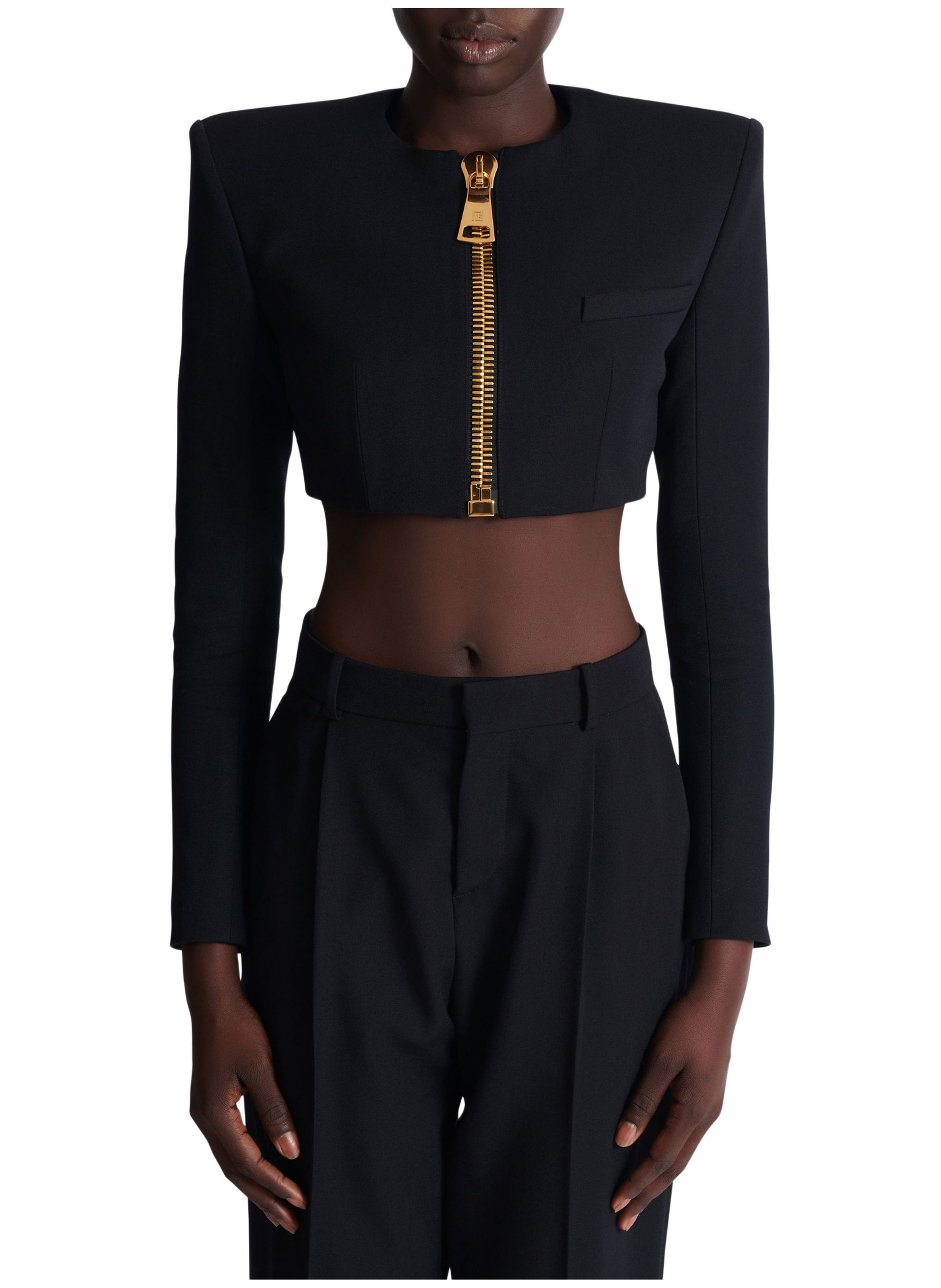 Veste courte en laine grain de poudre BALMAIN Noir